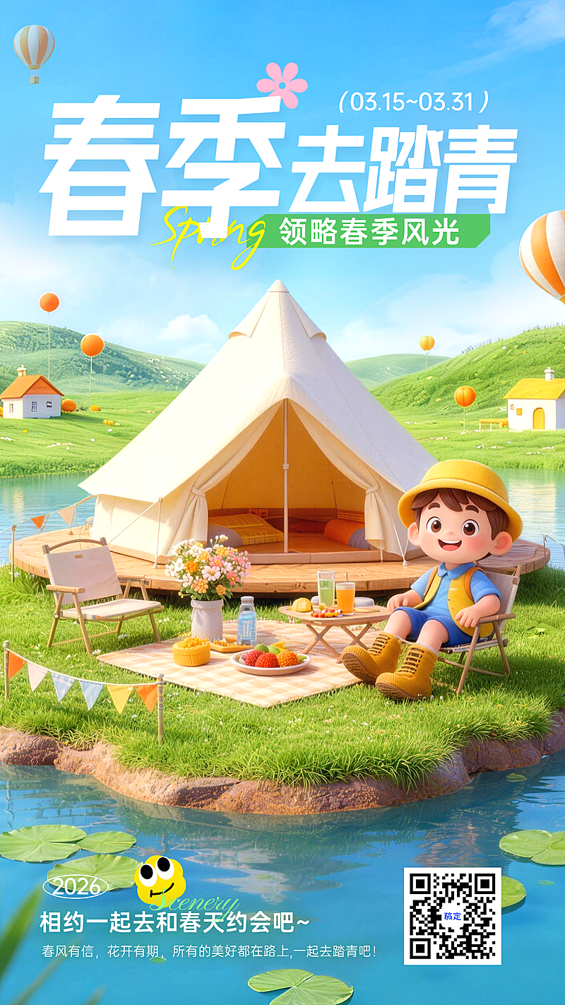 春季旅游踏青宣传竖版海报