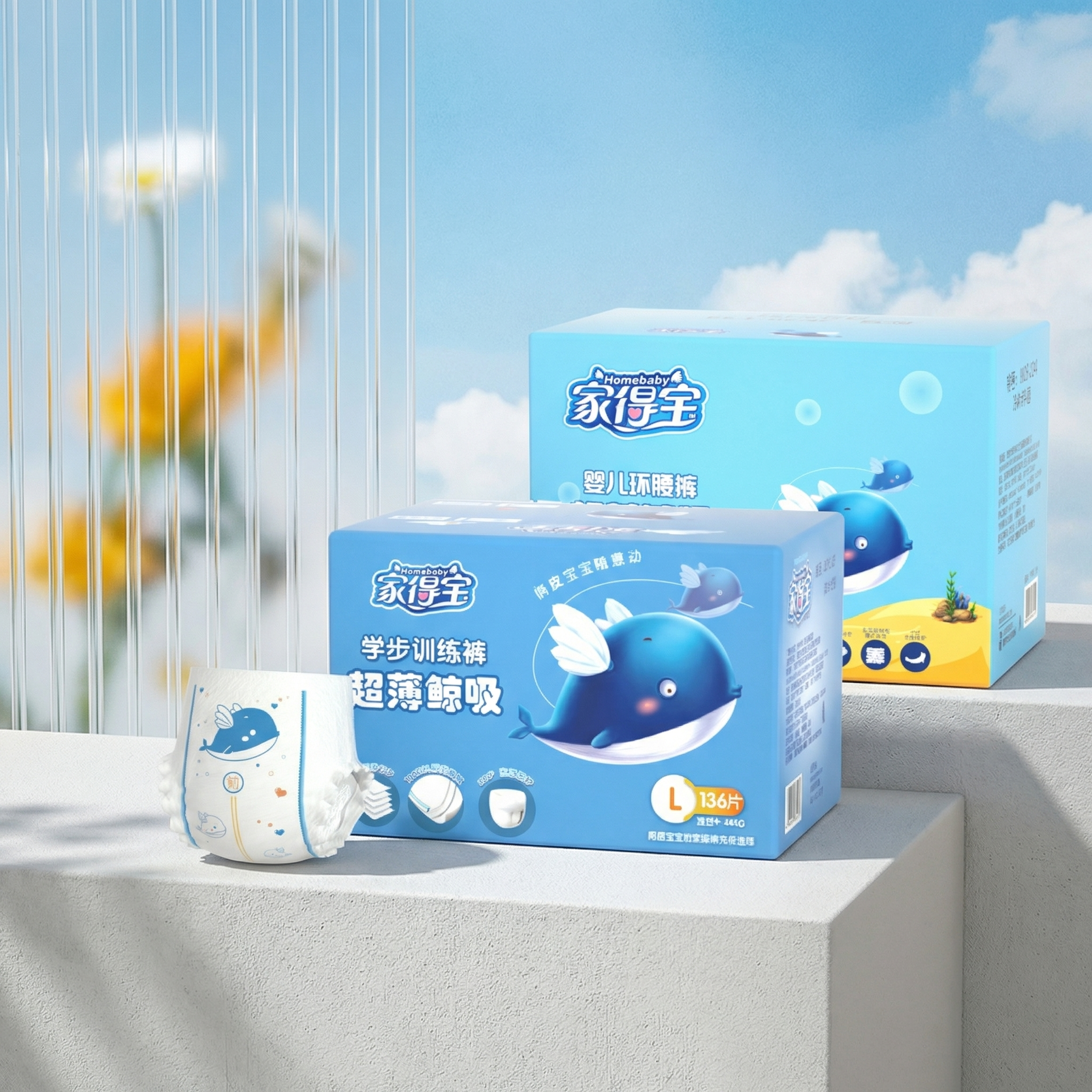 将第二张图的两箱纸尿裤和旁边单片纸尿裤放进第一张图场景里，替换… - 图片创意预览