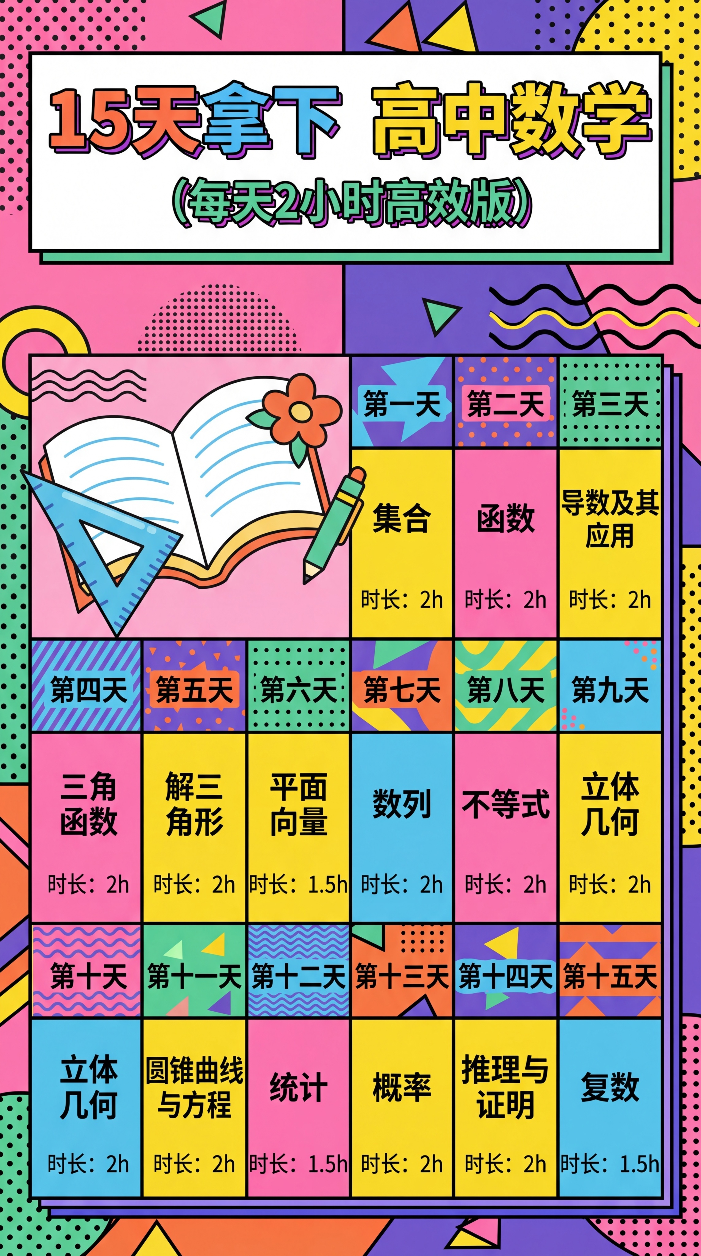 保留原图所有文字内容，生成孟菲斯撞色风格竖版学习计划表，保留全… - 图片创意预览