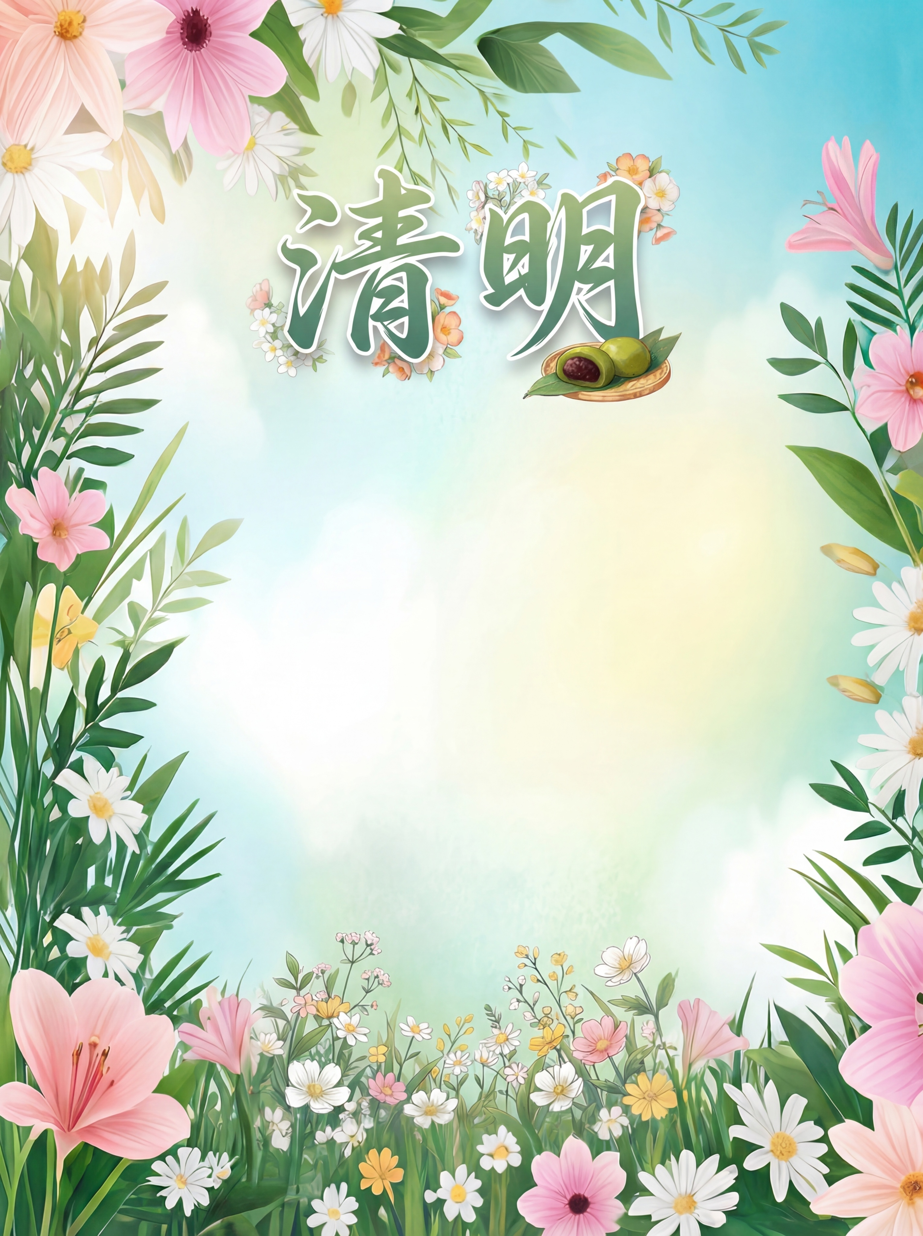 将清明节海报画布调整为3:4比例，保留艺术字体"清明"标题，四… - 图片创意预览