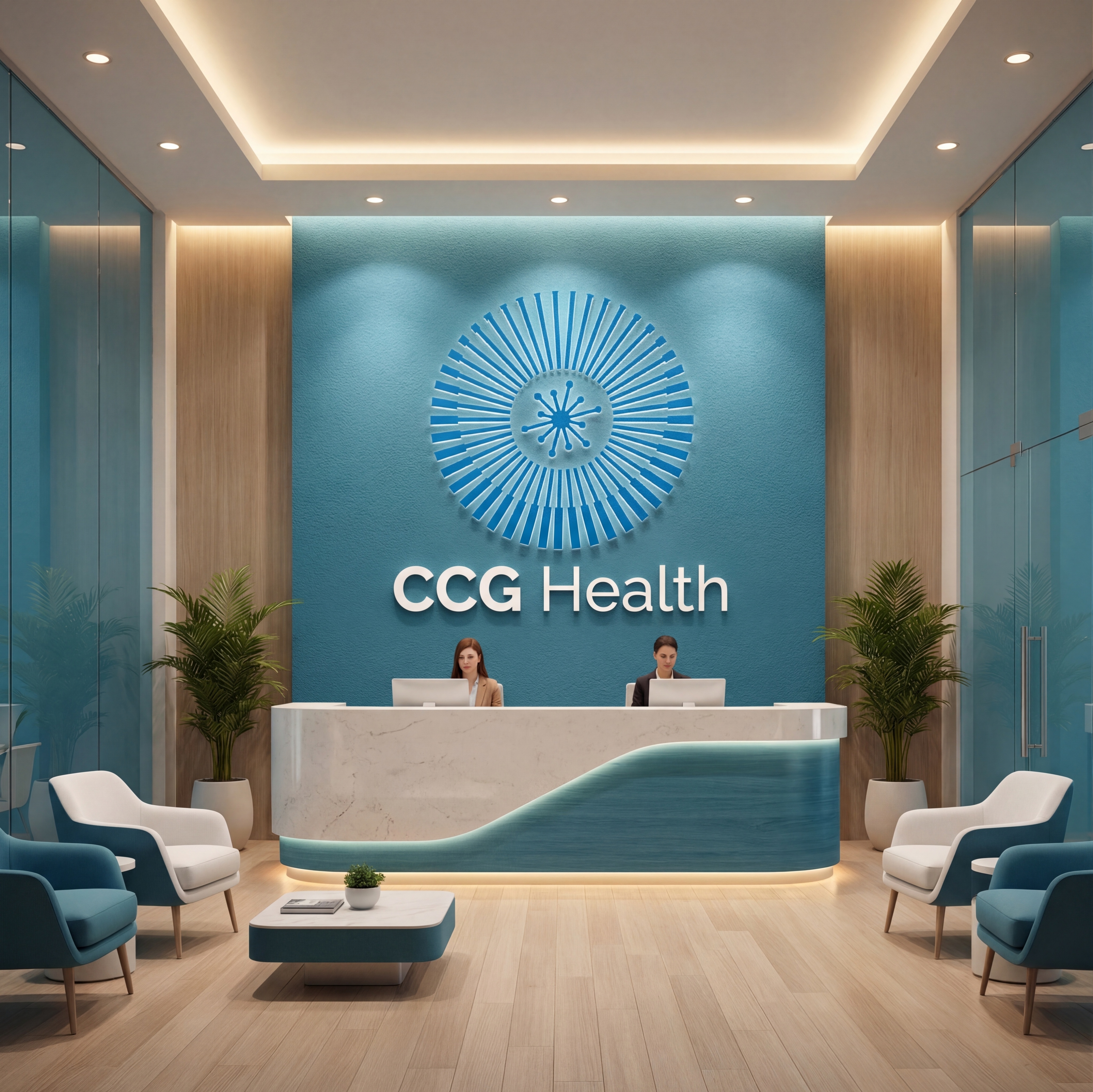 参考提供的海蓝色放射圆形LOGO，为品牌“CCG Health… - 图片创意预览