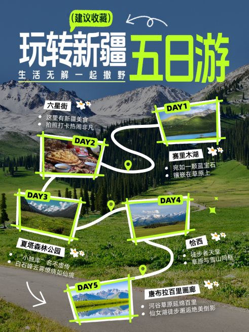 旅游出行新疆旅游攻略分享拼图小红书封面预览效果