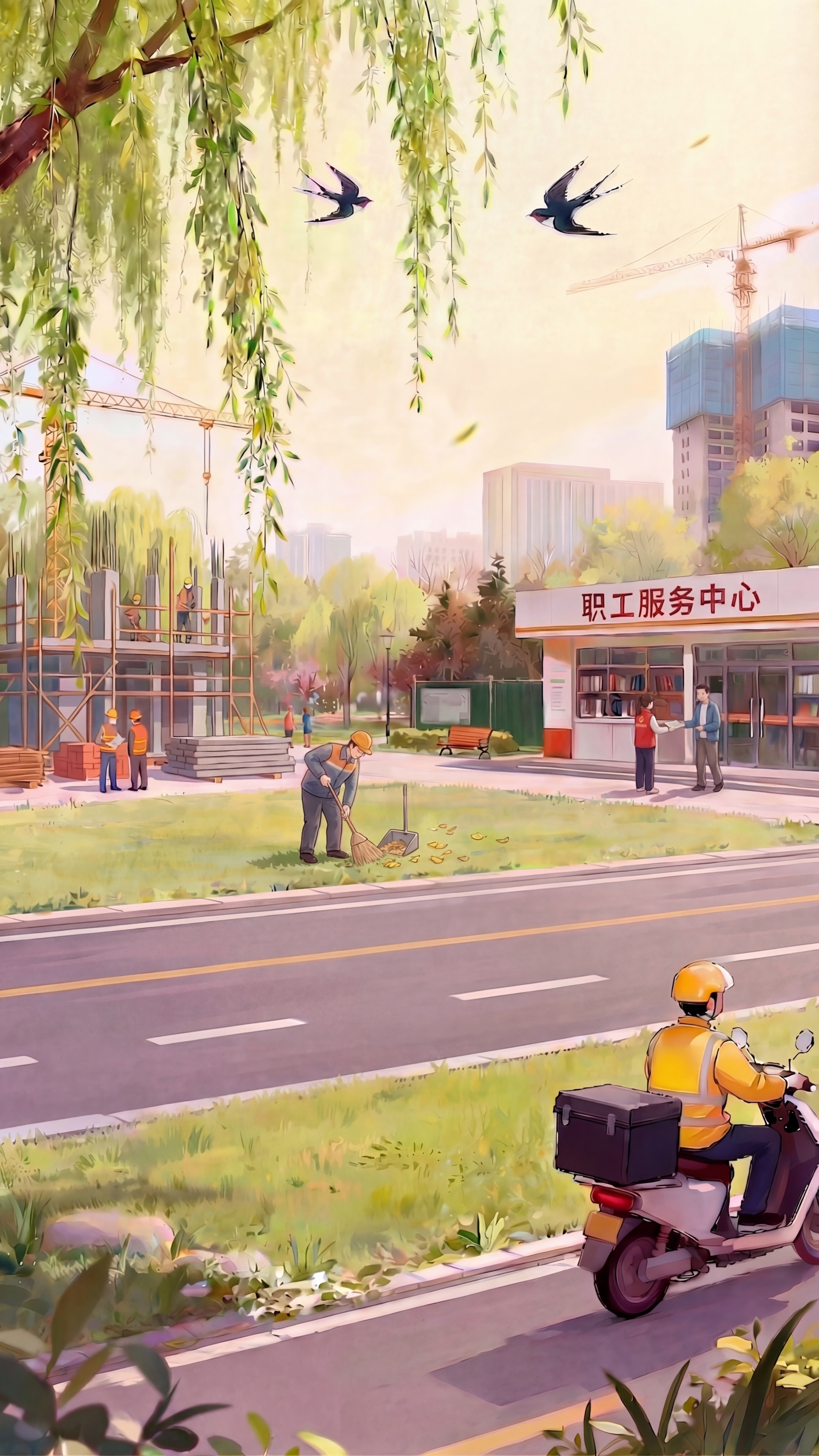 修改此图：1. 删除马路上的志愿者与行人（即画面下方靠近马路的… - 图片创意预览