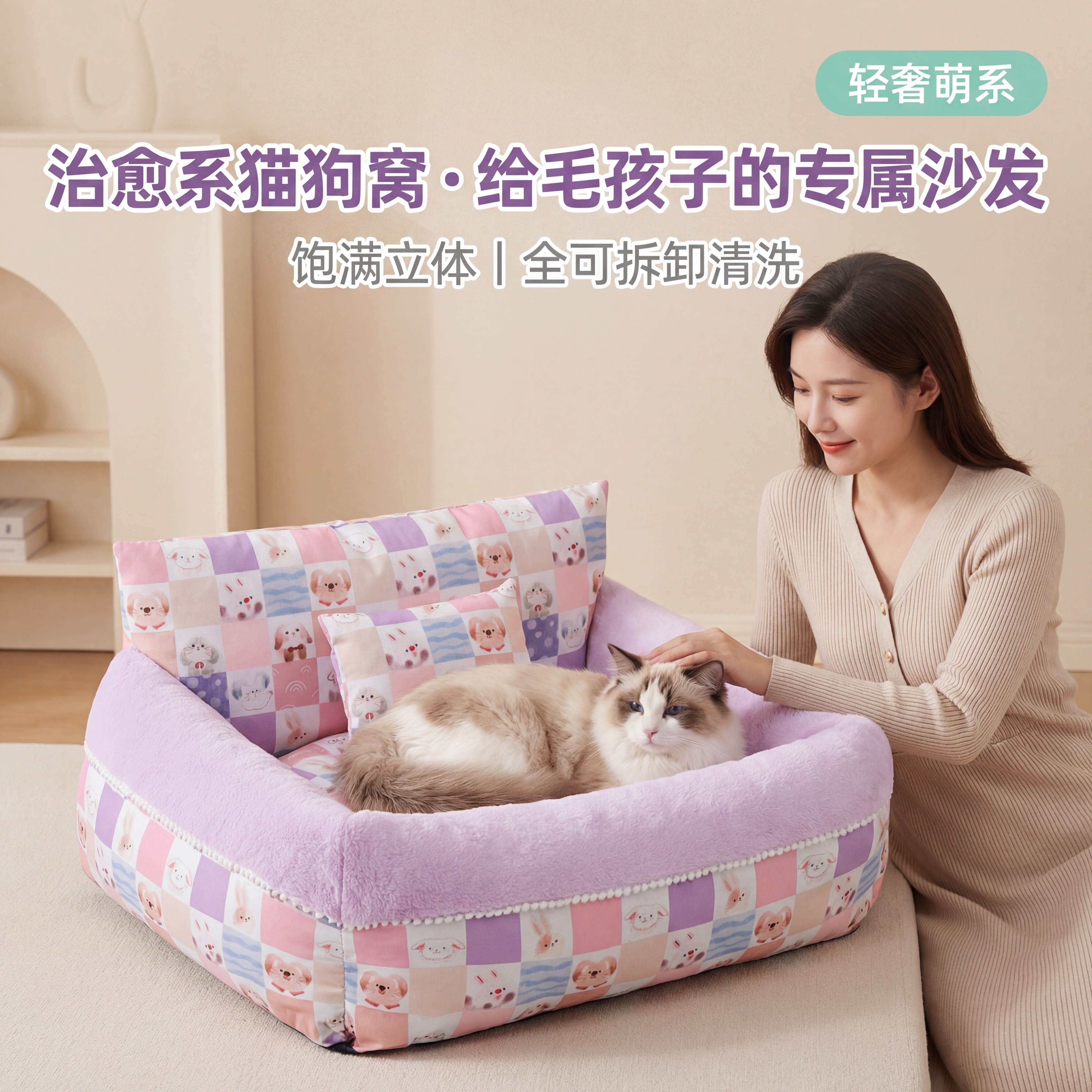 1:1 电商点击率驱动主图，轻奢温暖人宠互动风格，视觉大胆新颖… - 图片创意预览
