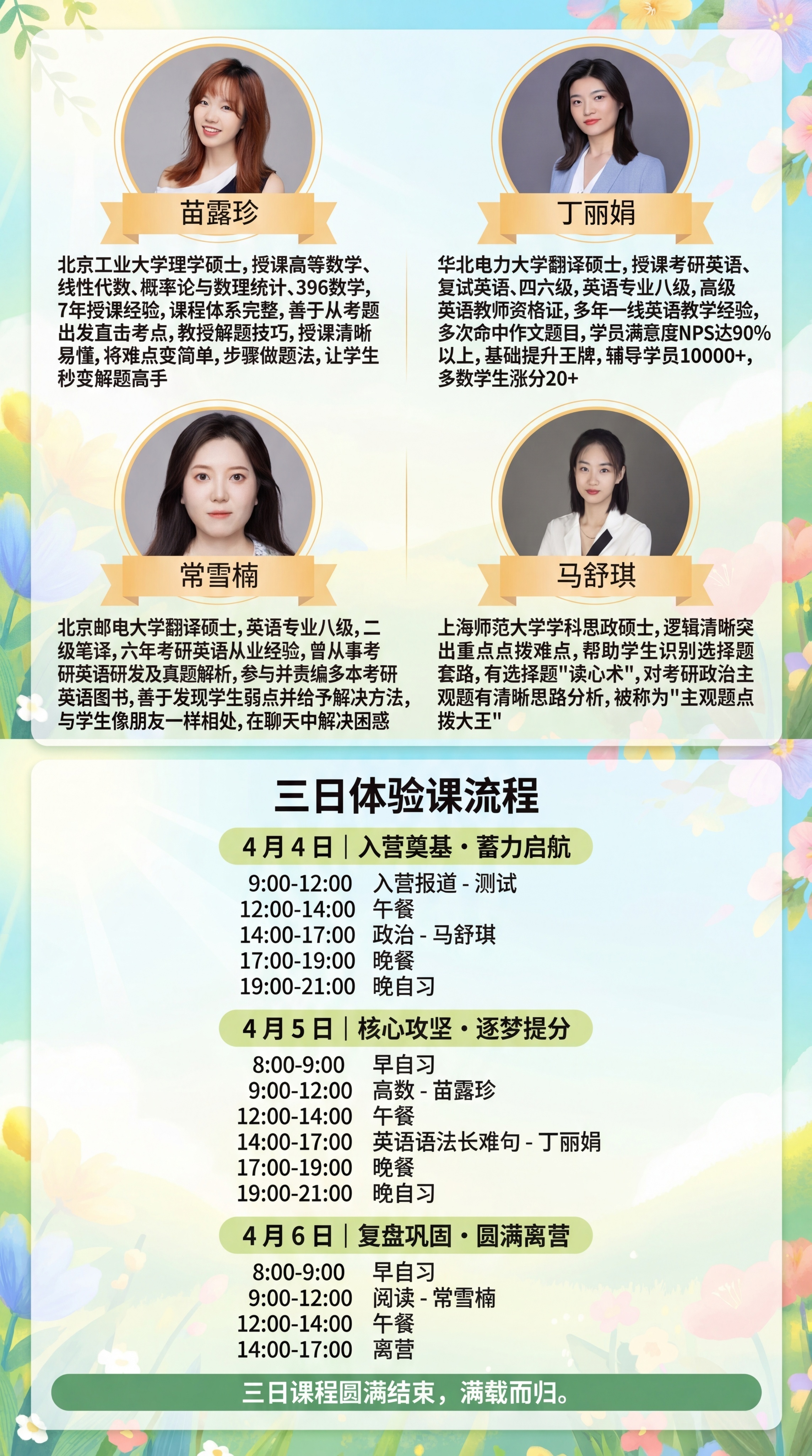 考研体验课招生海报，整体采用春天阳光明媚的明亮清新色调，画面上… - 图片创意预览