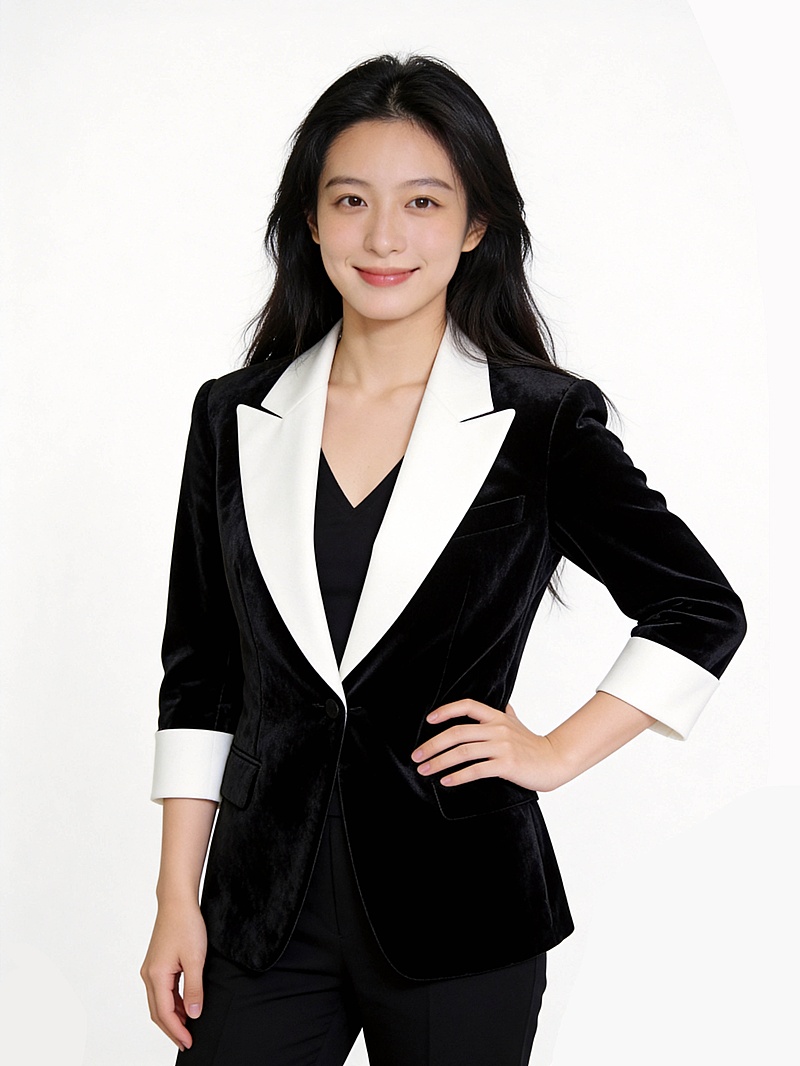 黑白撞色西装女性职场形象照