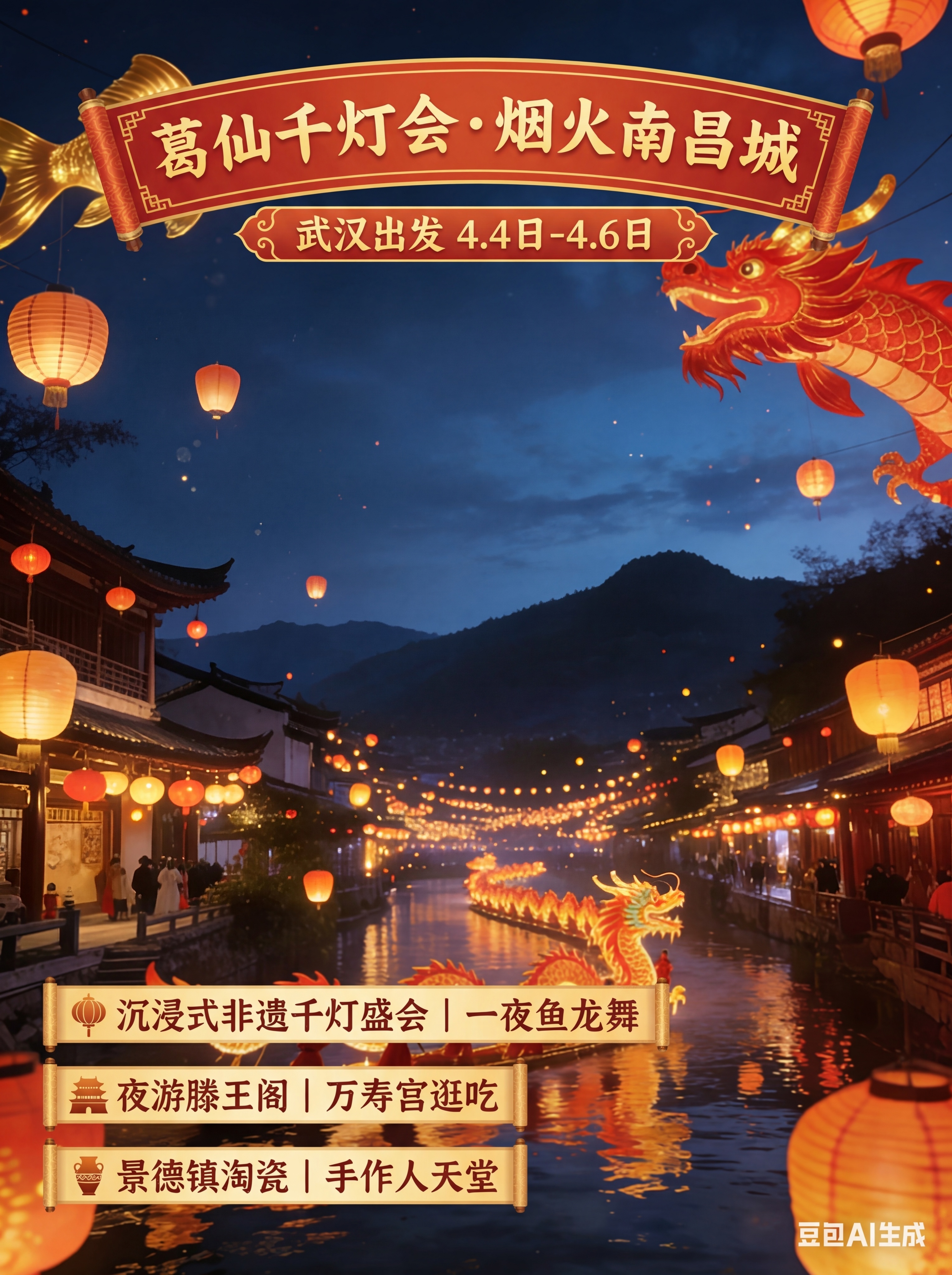 选择第二张图（image2）作为背景，顶部添加大标题"葛仙千灯… - 图片创意预览