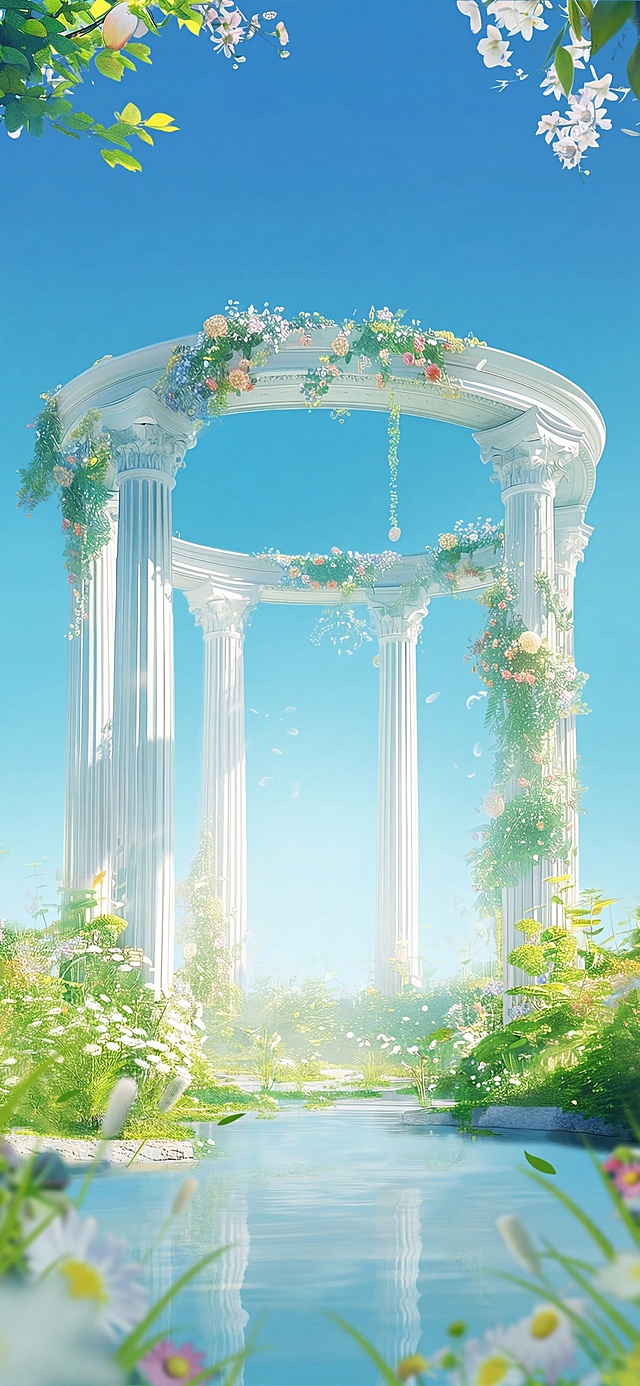 移除图片中所有文字，只保留原来的纯背景画面和建筑花植元素，保持原图整体风格和色彩不变