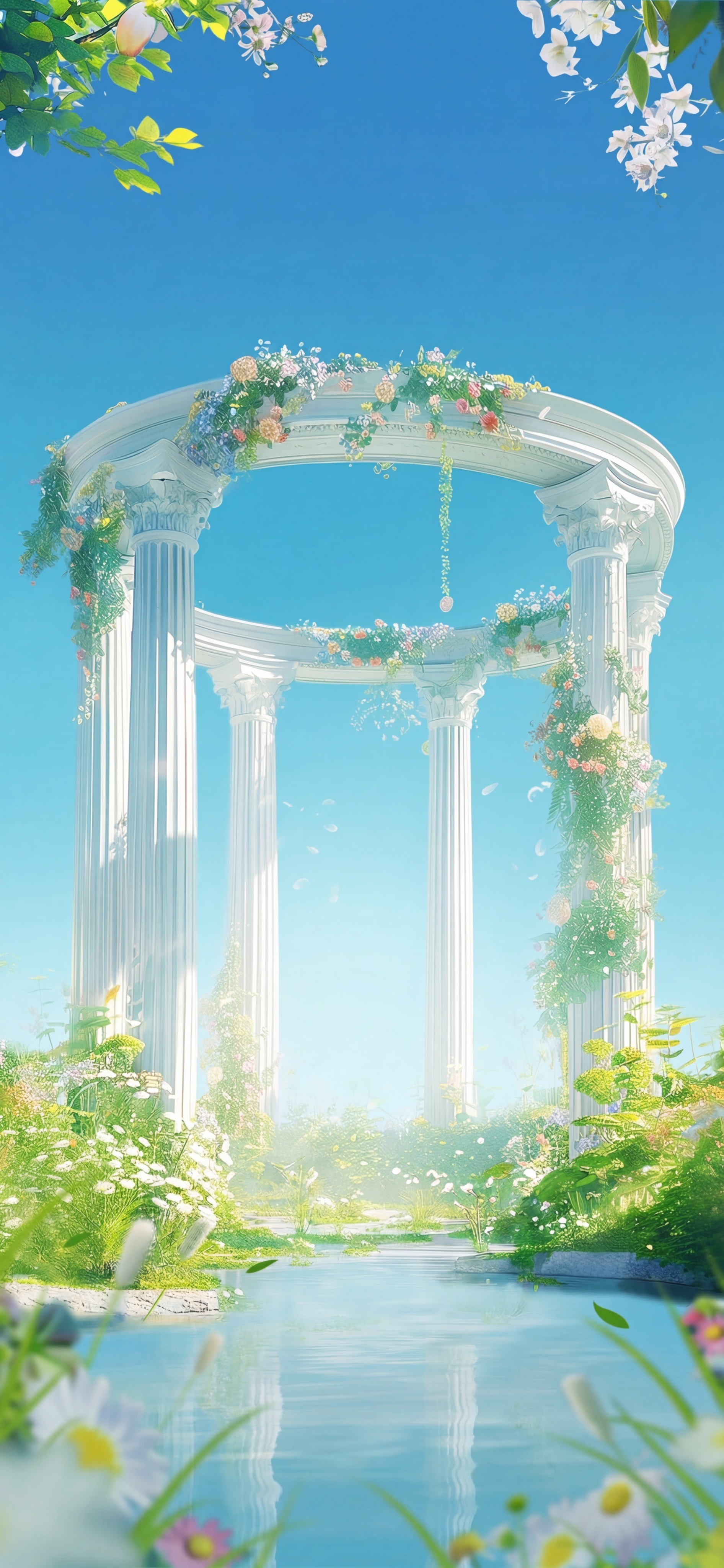移除图片中所有文字，只保留原来的纯背景画面和建筑花植元素，保持… - 图片创意预览