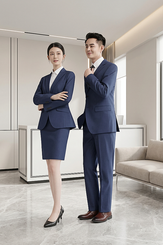 更换背景为现代极简轻奢办公前台空间，意式极简风格，浅色系米白与浅灰为主色调，干净通透，白色前台搭配黑色细线条装饰，浅灰色大理石柔光地面，浅米色布艺沙发配金属细腿，墙面留白并以黑色竖线分割，柔和自然光与线性光影，无主灯设计，高级感商务氛围，写实 3D 渲染，低饱和度，无多余杂物，保持原图中人物和衣服不变