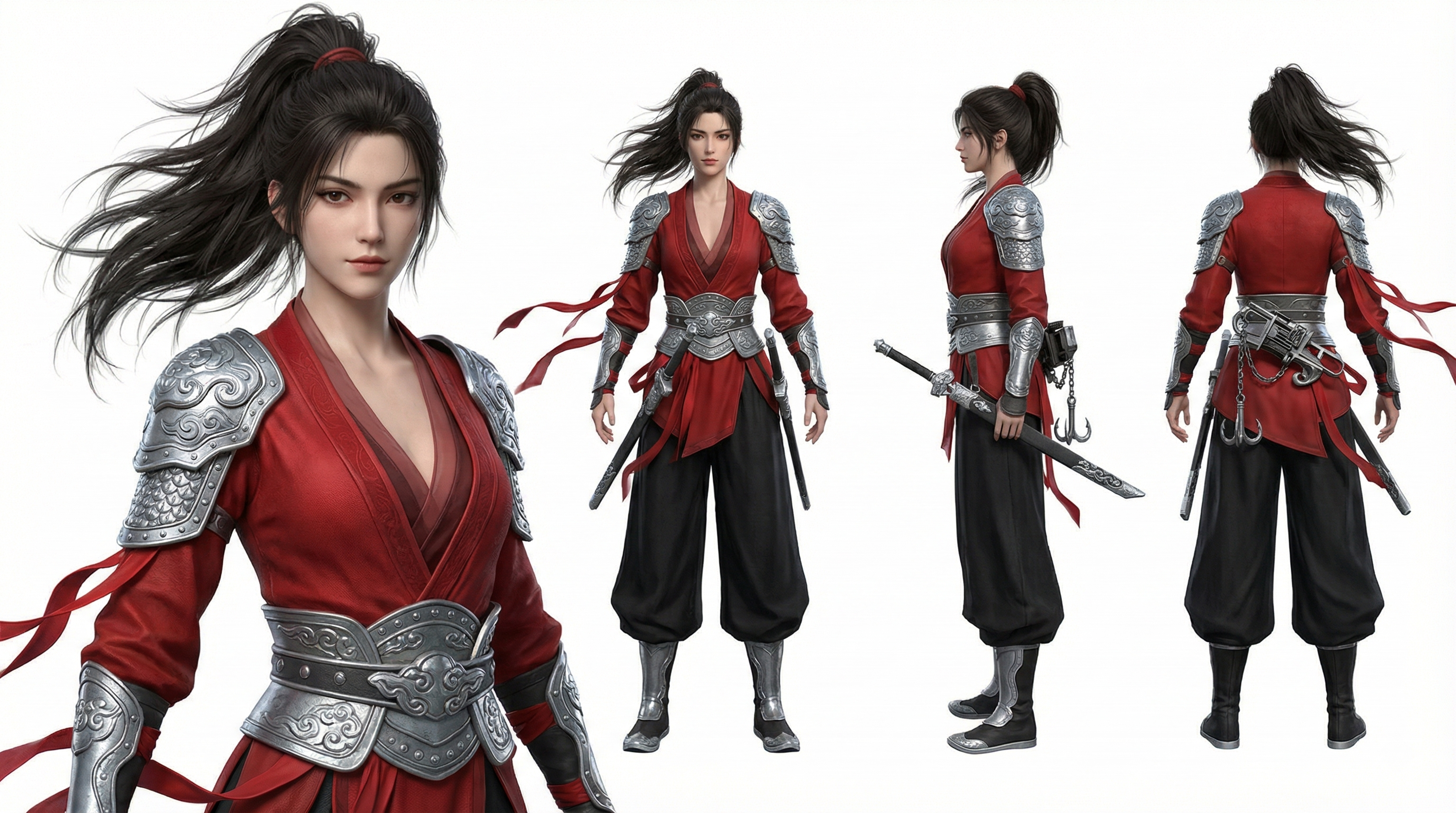 国风CG电影级侠女角色设定图，横向16:9画幅，纯白极简背景。… - 图片创意预览