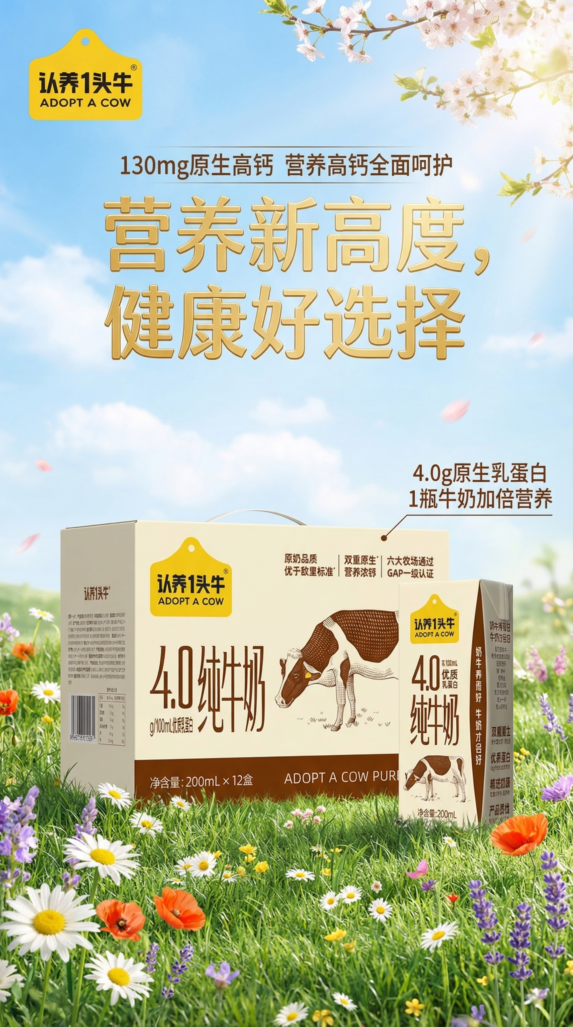 生成春日主题牛奶海报KV主视觉图，展示图片中的认养一头牛4.0… - 图片创意预览