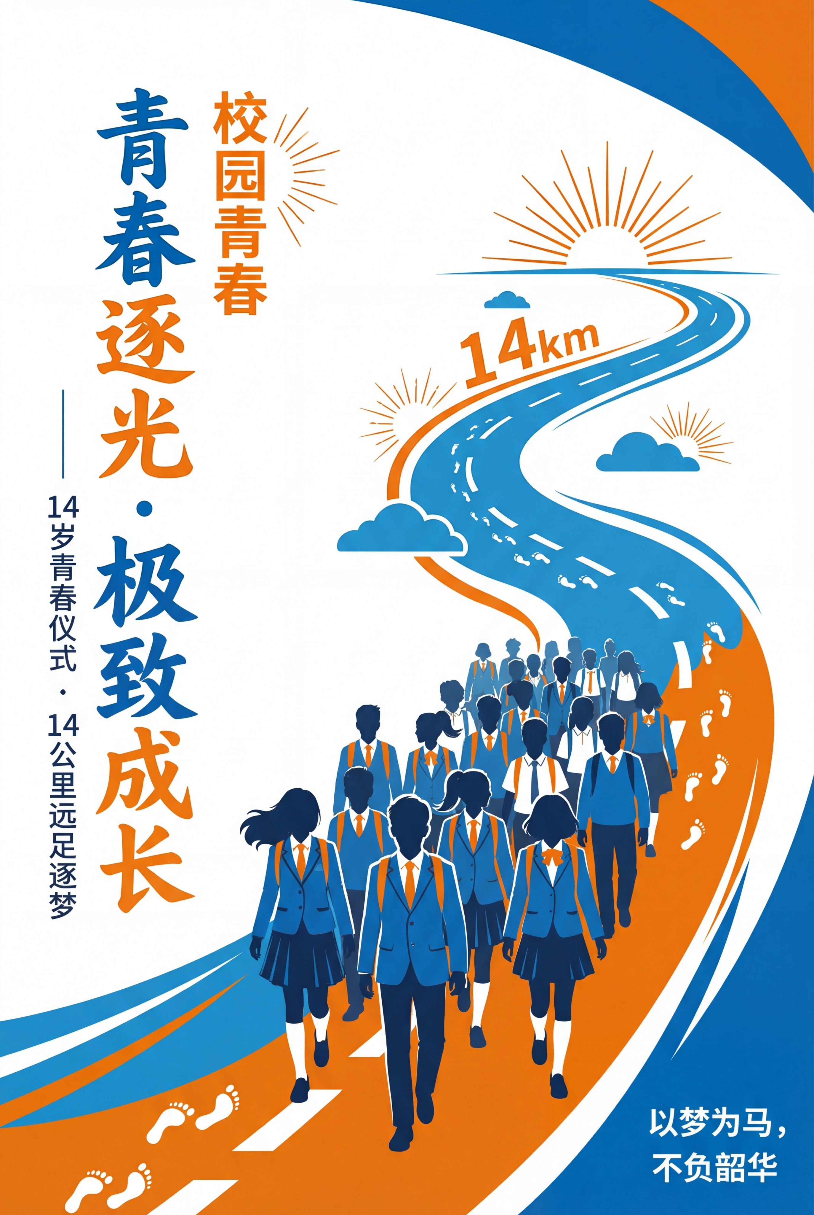 竖版海报，校园青春风格，主题 “青春逐光・极致成长”。画面中央… - 图片创意预览