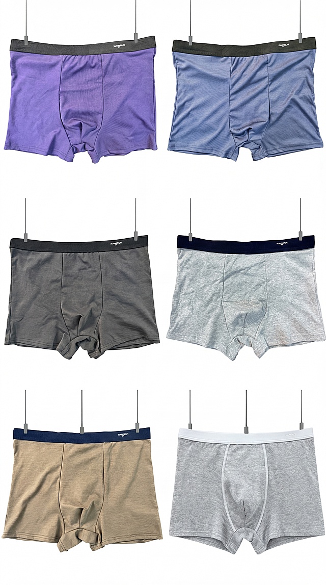 生成一张男士内裤颜色参考图，六宫格排版，将6款男士内裤分别放入每个格子，保持纯白色背景，参考图7的六宫格布局，整体相似度达到90%，图片比例为9:16，分辨率4K