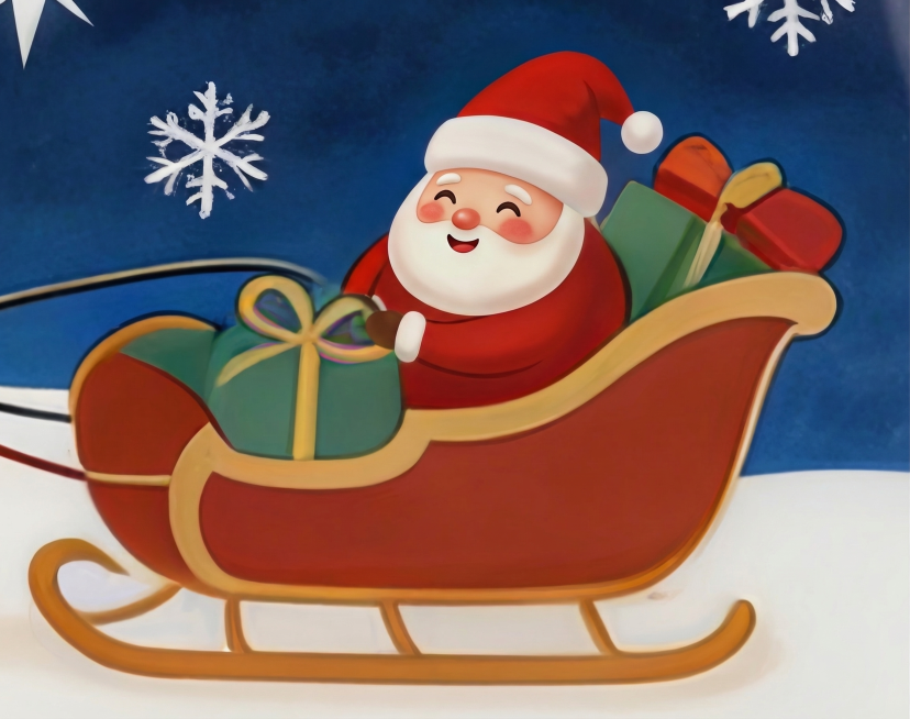 优化圣诞老人的脸部，使其更清晰精致，保留原本可爱圆润的造型和微笑表情，画面其他部分保持不变，生成高清8K画质预览效果