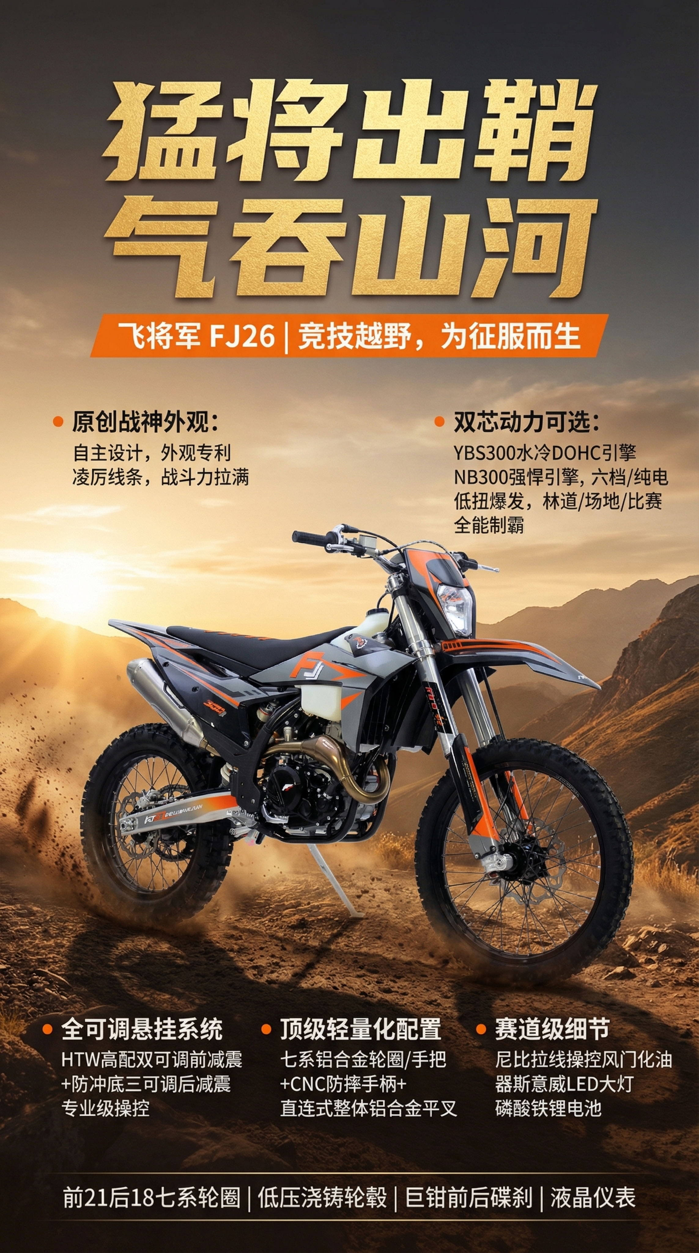 9:16竖幅海报设计，FJ26竞技越野摩托车宣传海报，主标题为… - 图片创意预览