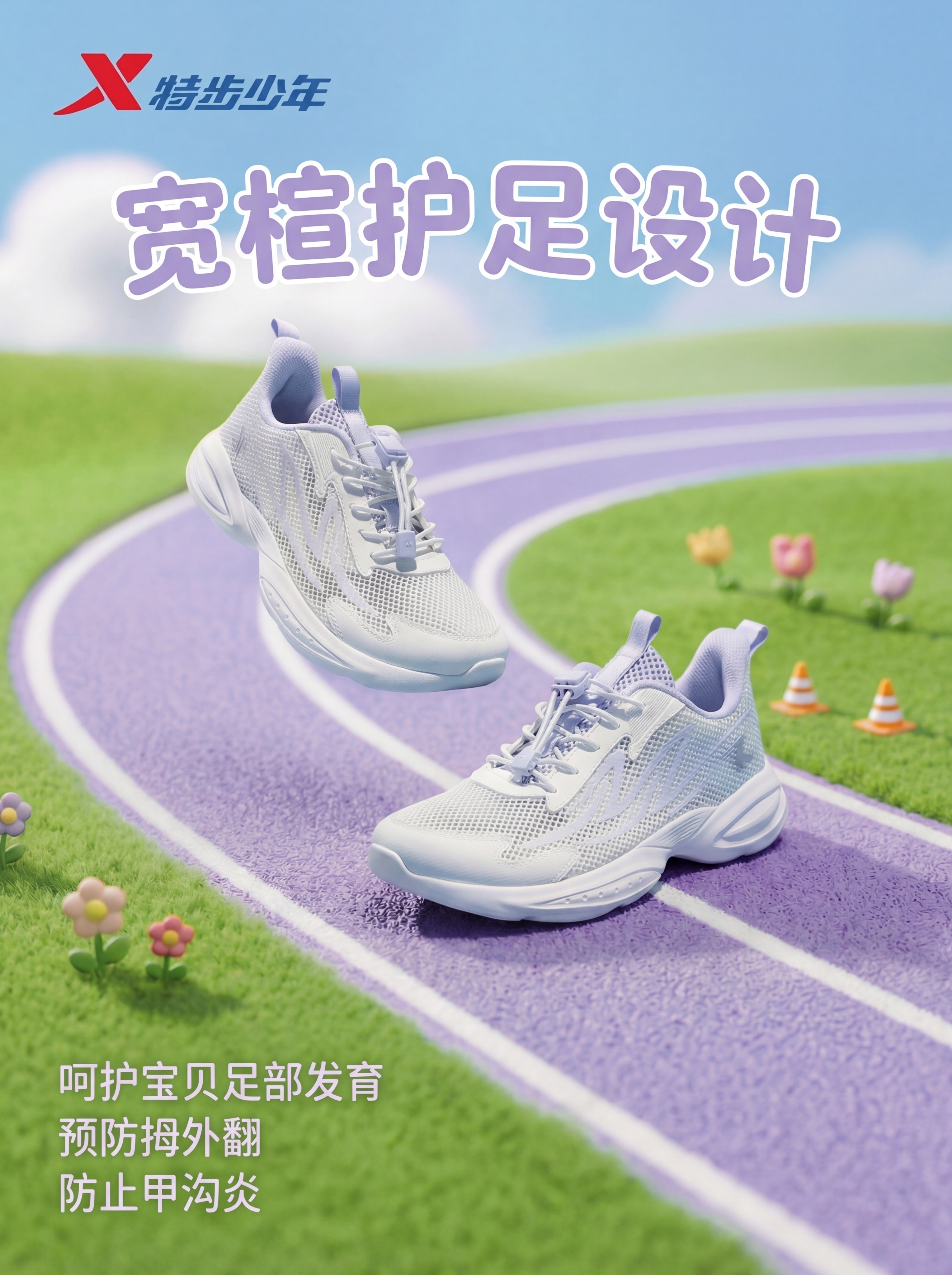 在图片的空旷位置添加四个卖点文字，主卖点"宽楦护足设计"字号最… - 图片创意预览