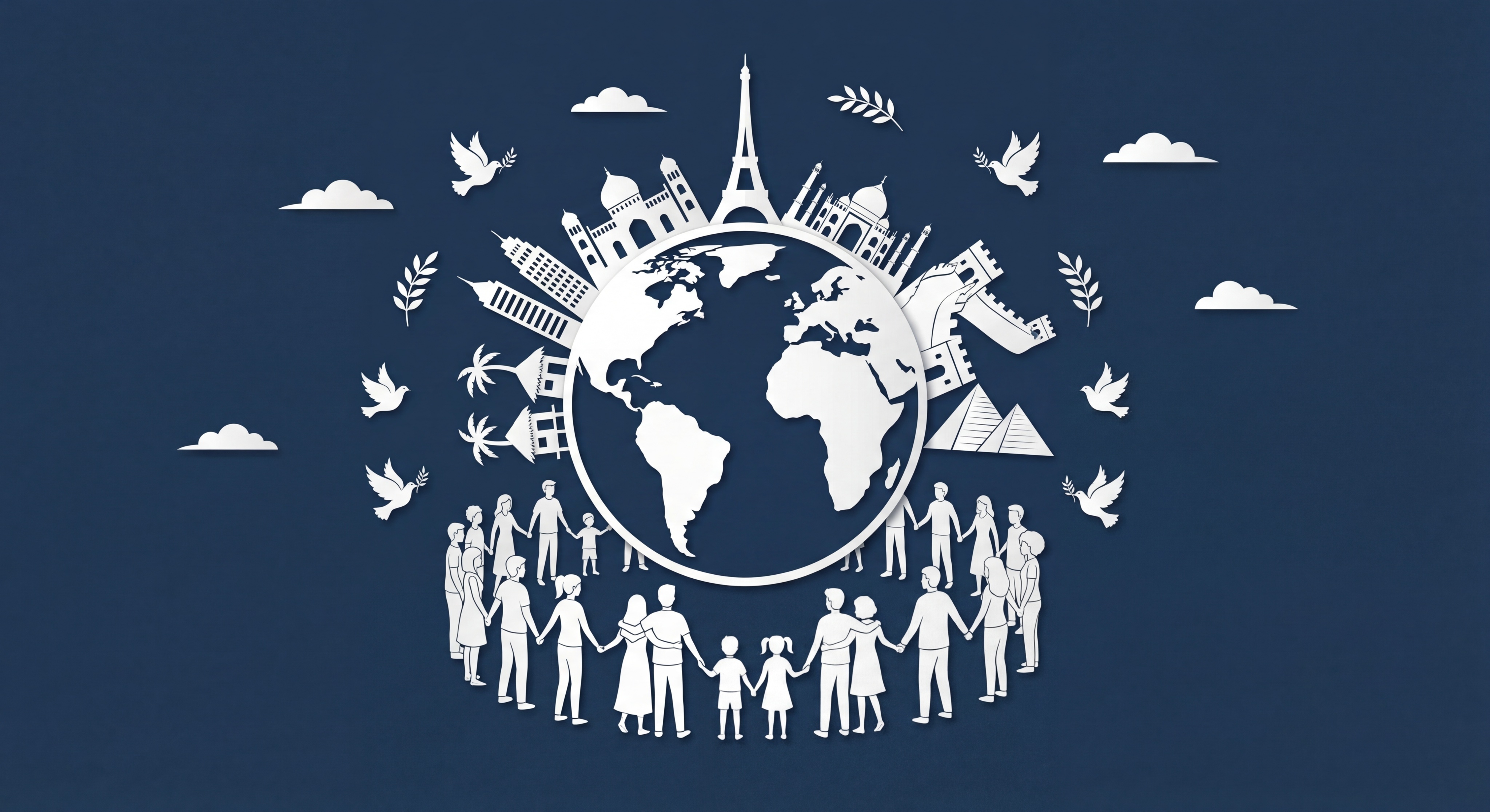 公益主题海报，深邃纯深蓝色哑光背景，纯白镂空剪纸艺术风格，画面… - 图片创意预览