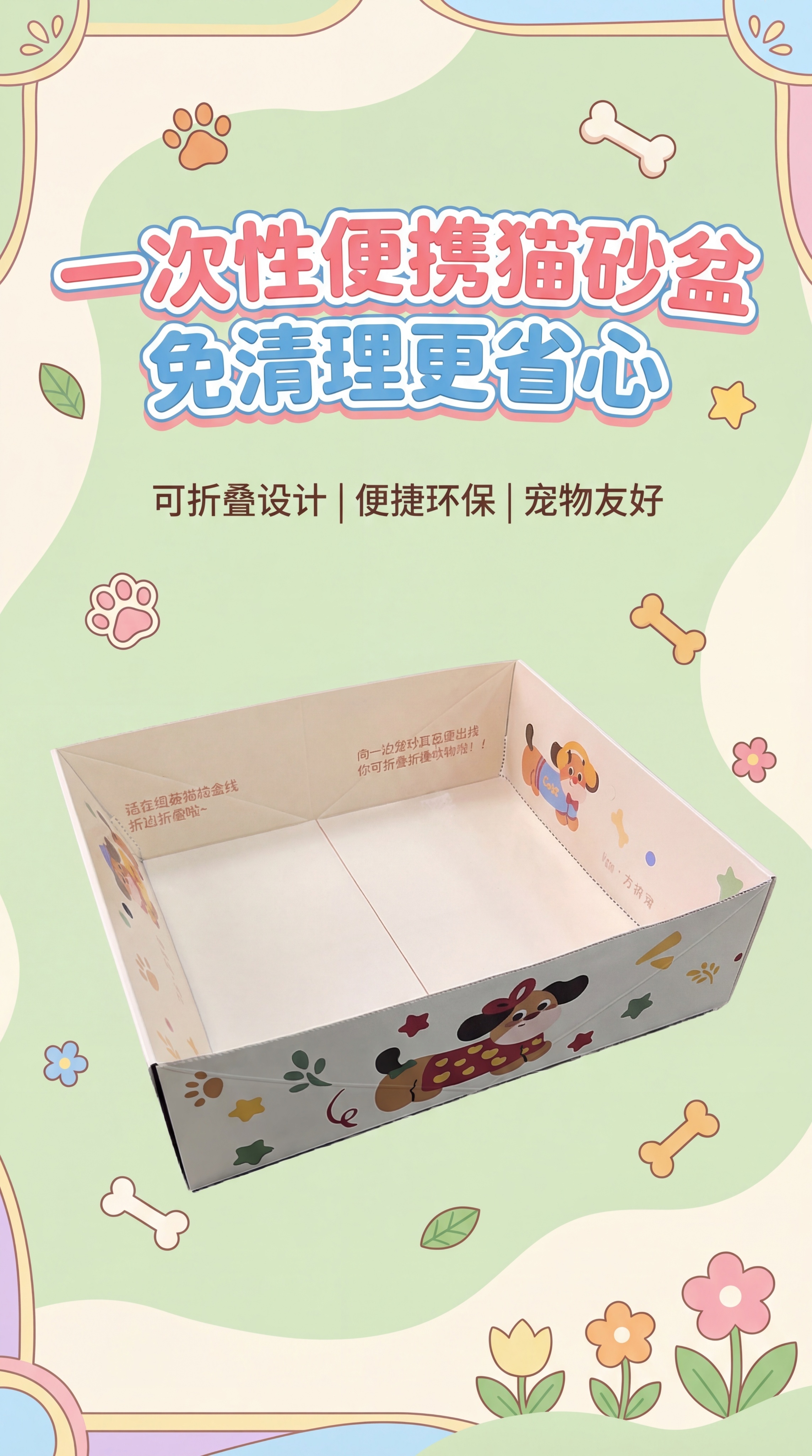 一次性猫砂盆电商店铺装修海报，突出展示这款带可爱卡通狗狗图案的… - 图片创意预览