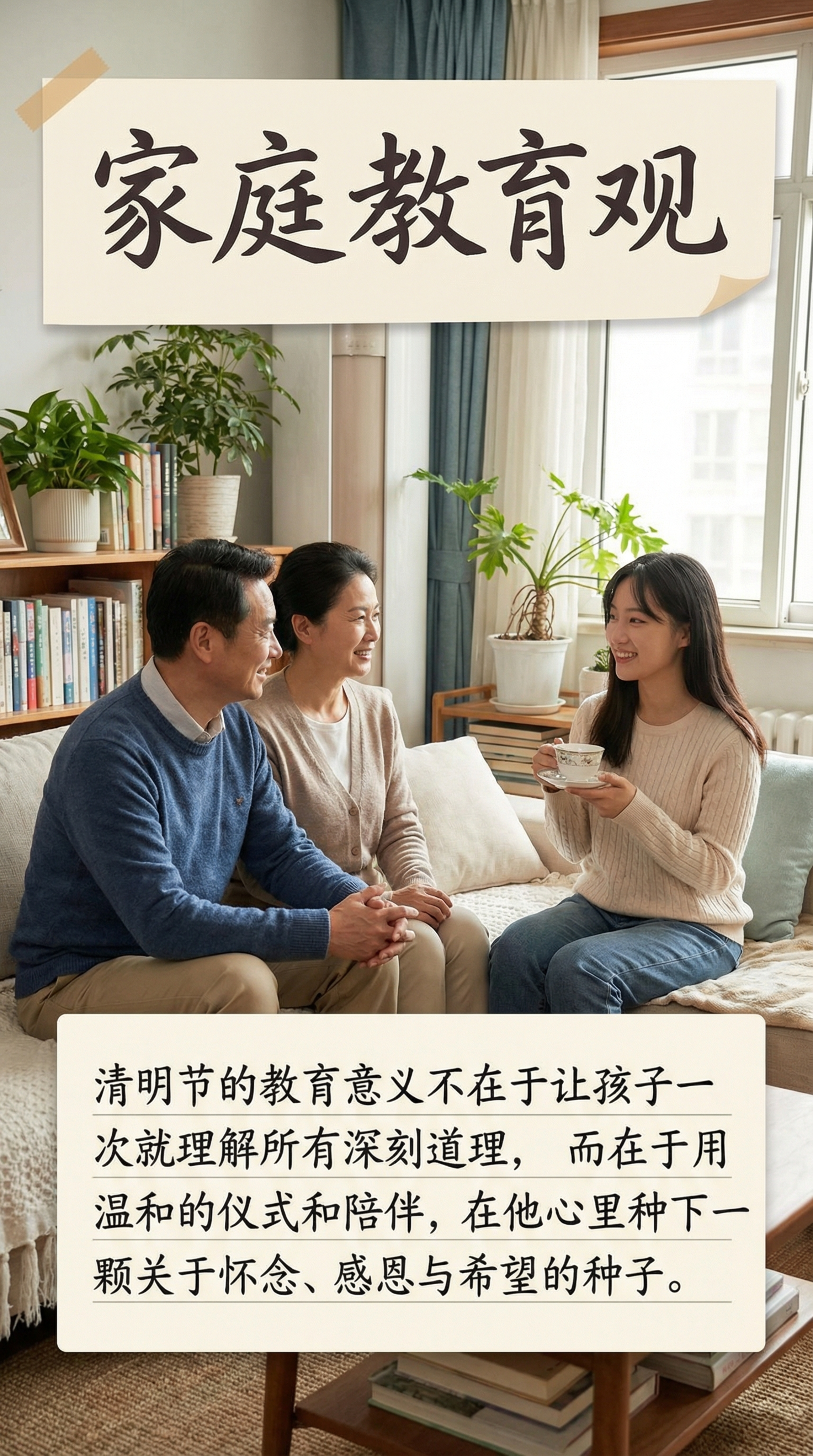 画面中有一对中年中国父母和一个中国大学生女孩，共三个人，温馨居… - 图片创意预览
