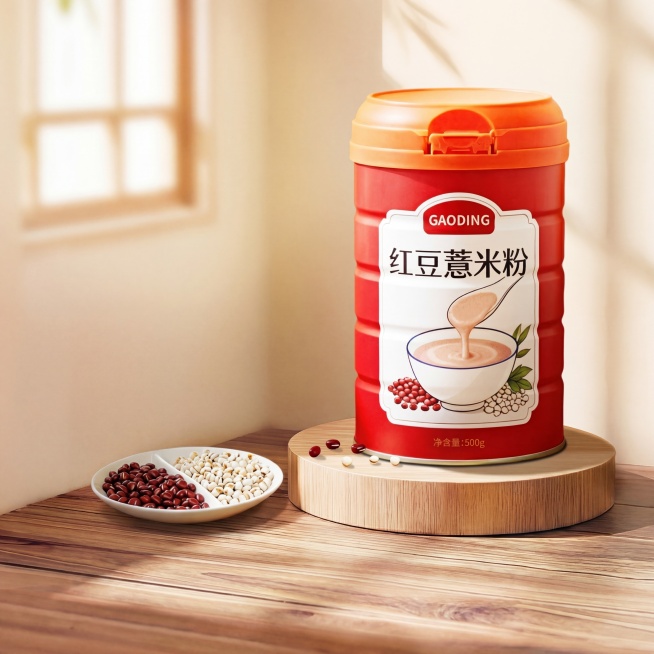 去除图片中所有的文案，只保留红豆薏米粉产品和背景，保持场景和产品不变，生成高清8K带质感预览效果
