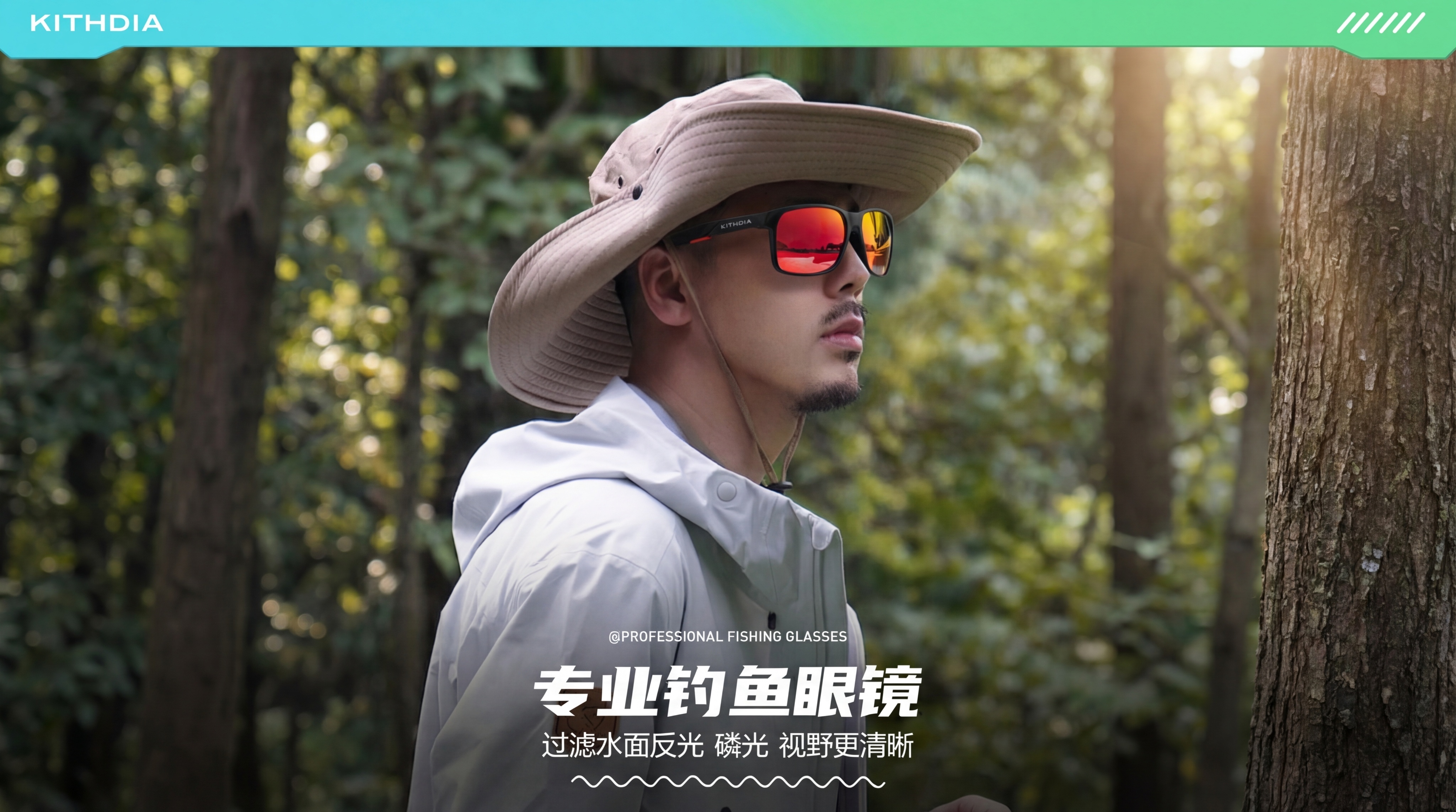 参考原图生成天猫PC端钓鱼镜产品首图，保留原图亚洲男性模特，模… - 图片创意预览