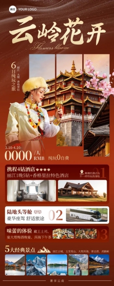 旅游出行旅行社云南线路定制团促销长图海报预览效果
