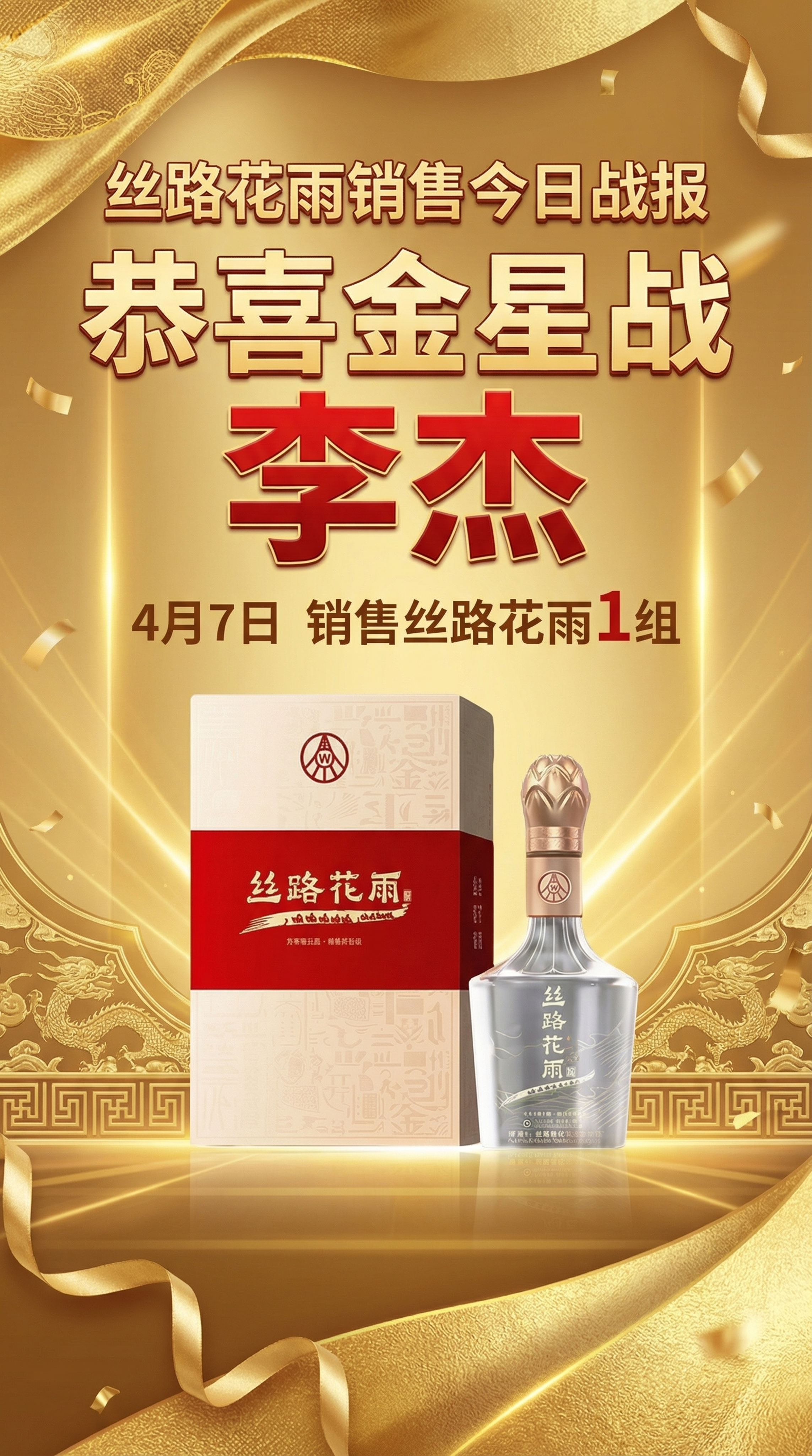 制作一张丝路花雨销售今日战报图，整体采用高端大气上档次的风格，… - 图片创意预览