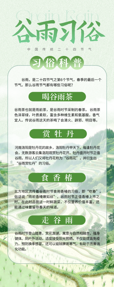 水墨风谷雨节气习俗科普长图预览效果