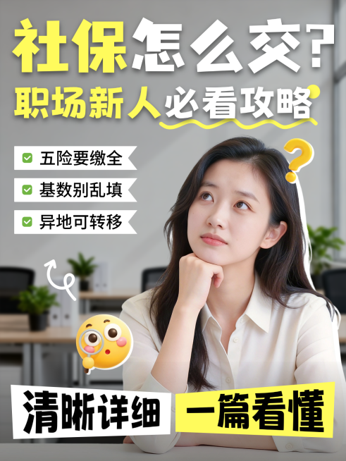 保险社保攻略职场人像办公室大字小红书封面配图预览效果