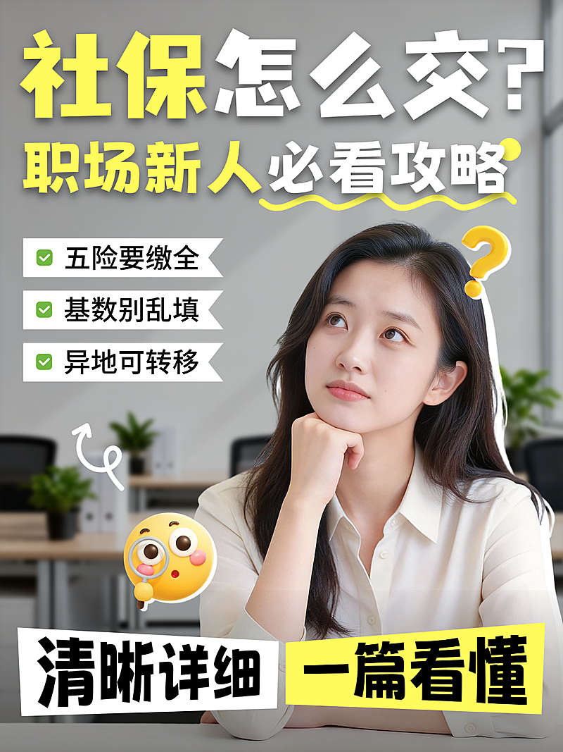 保险社保攻略职场人像办公室大字小红书封面配图