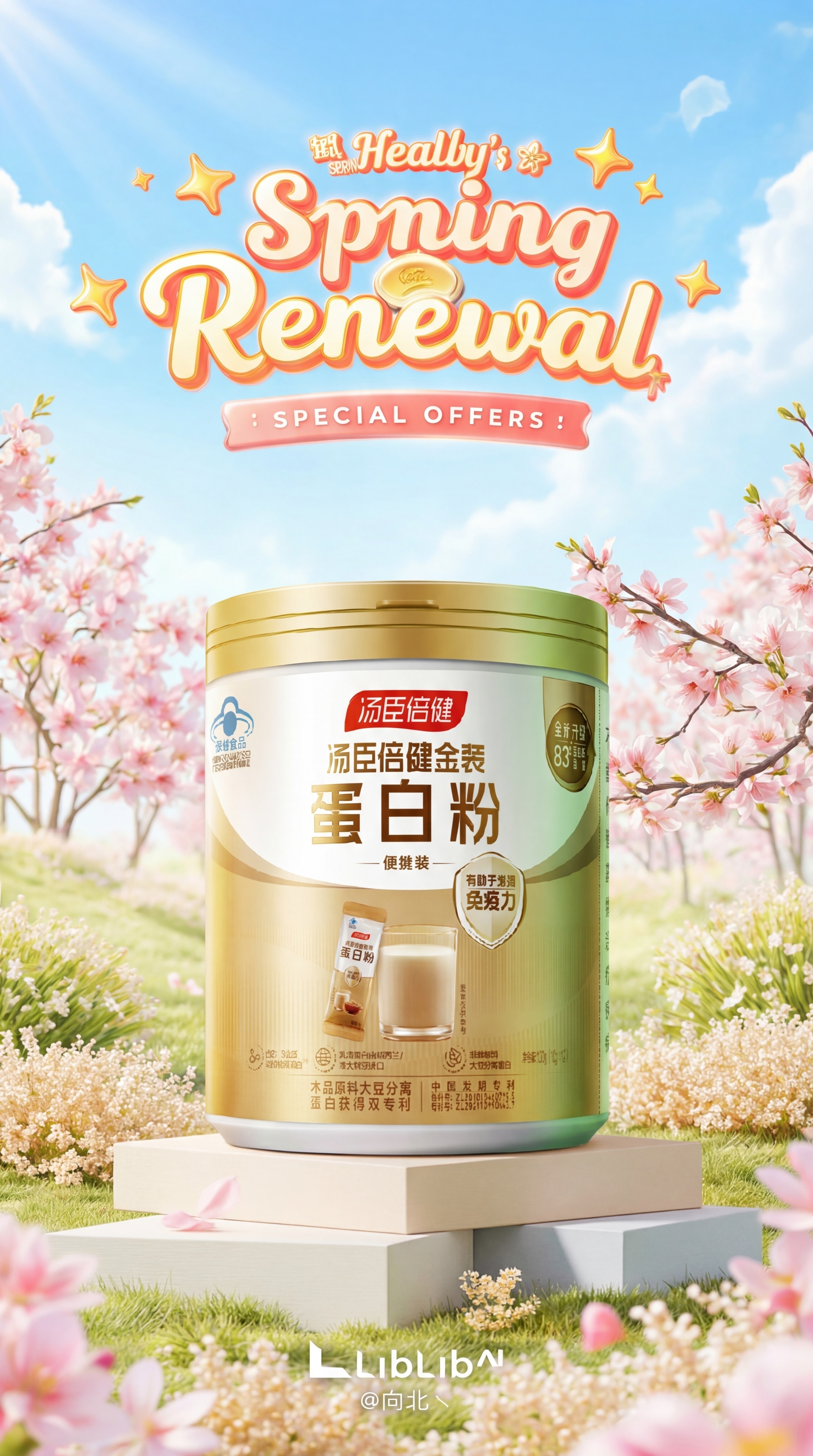 金色罐装蛋白粉，保持产品原有形态、Logo和文字完全不变，严格… - 图片创意预览