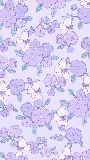 将图片转换为清晰的4K矢量图，保留原图紫花兔子的可爱图案和淡紫色配色，优化线条和色彩清晰度预览效果