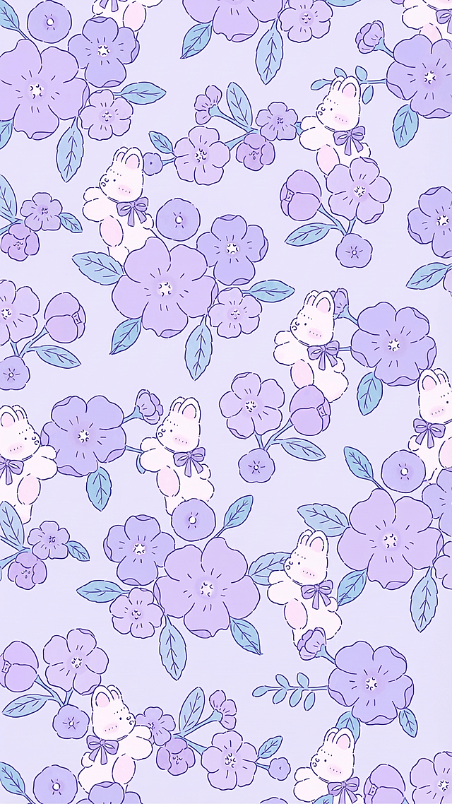 将图片转换为清晰的4K矢量图，保留原图紫花兔子的可爱图案和淡紫色配色，优化线条和色彩清晰度