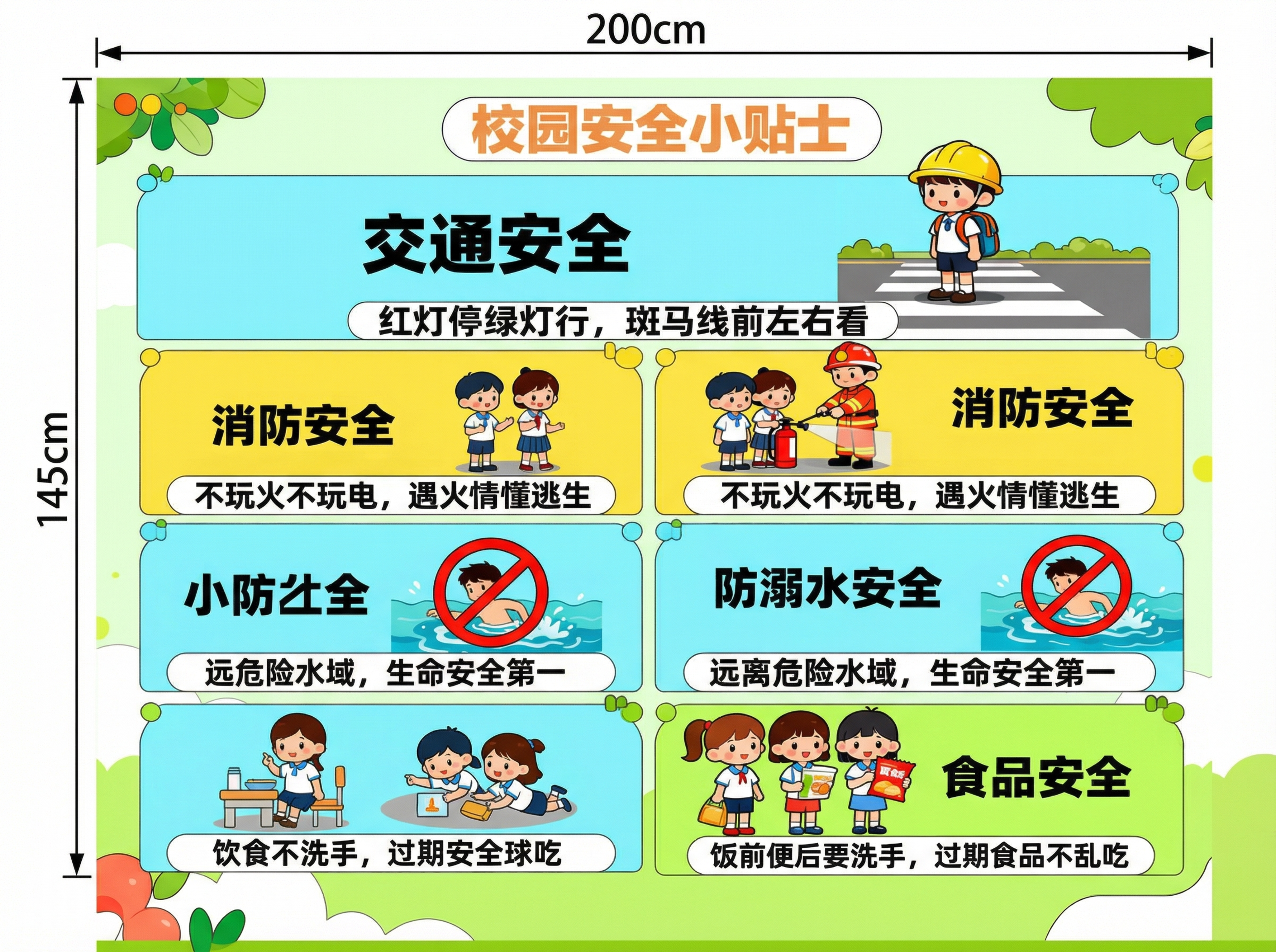 按参考图片内容重新生成，保留原有的校园安全小贴士内容：交通安全… - 图片创意预览