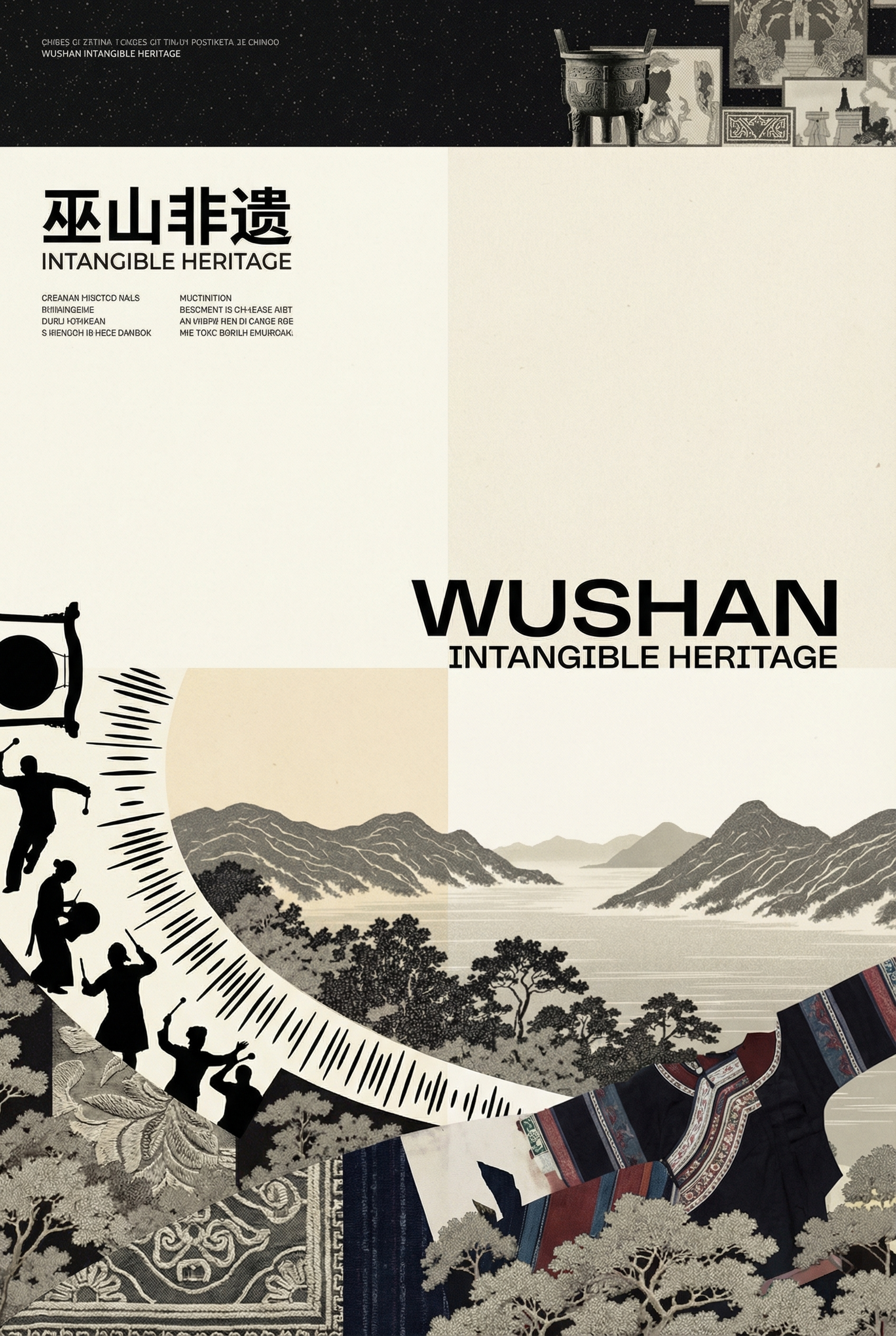 中国巫山非遗文化主题海报，参考图片构图风格，采用当代高级平面设… - 图片创意预览