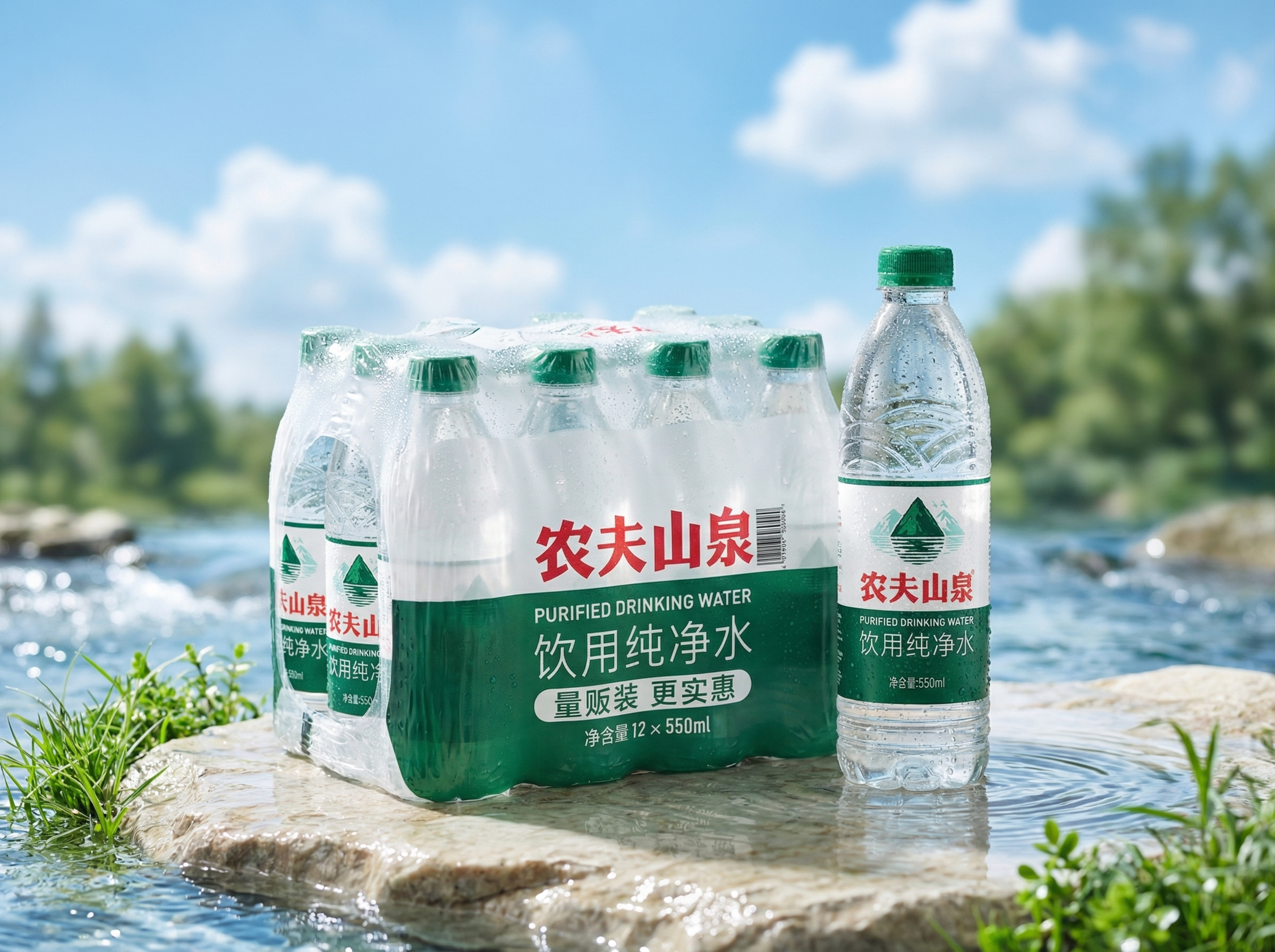 农夫山泉饮用纯净水，12瓶整箱包装加单瓶，保持产品原有外观、文… - 图片创意预览