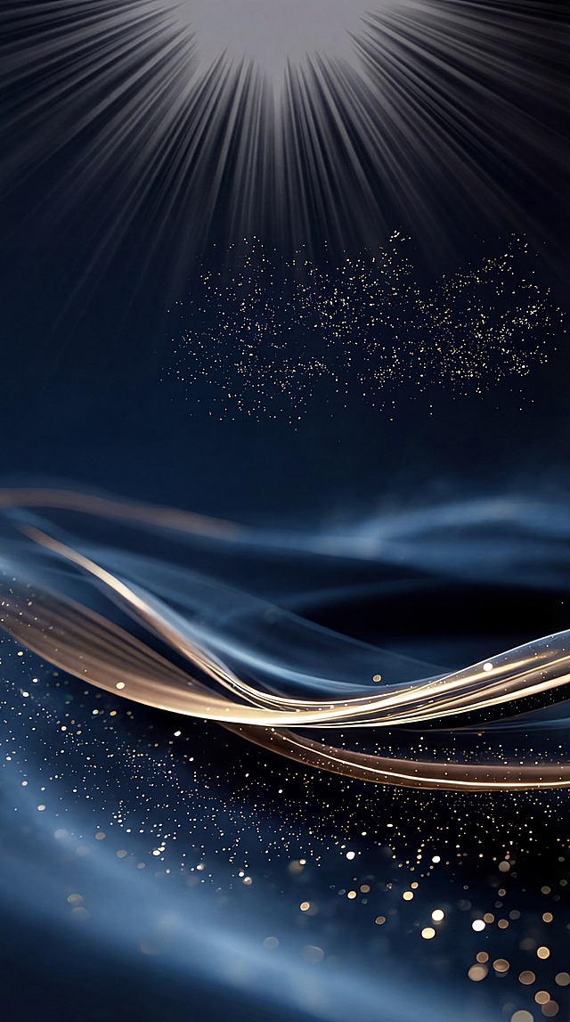 消除图片上所有的文字，保留原有的深蓝色渐变放射背景、金色流线装饰和光斑效果，保持整体风格和构图不变