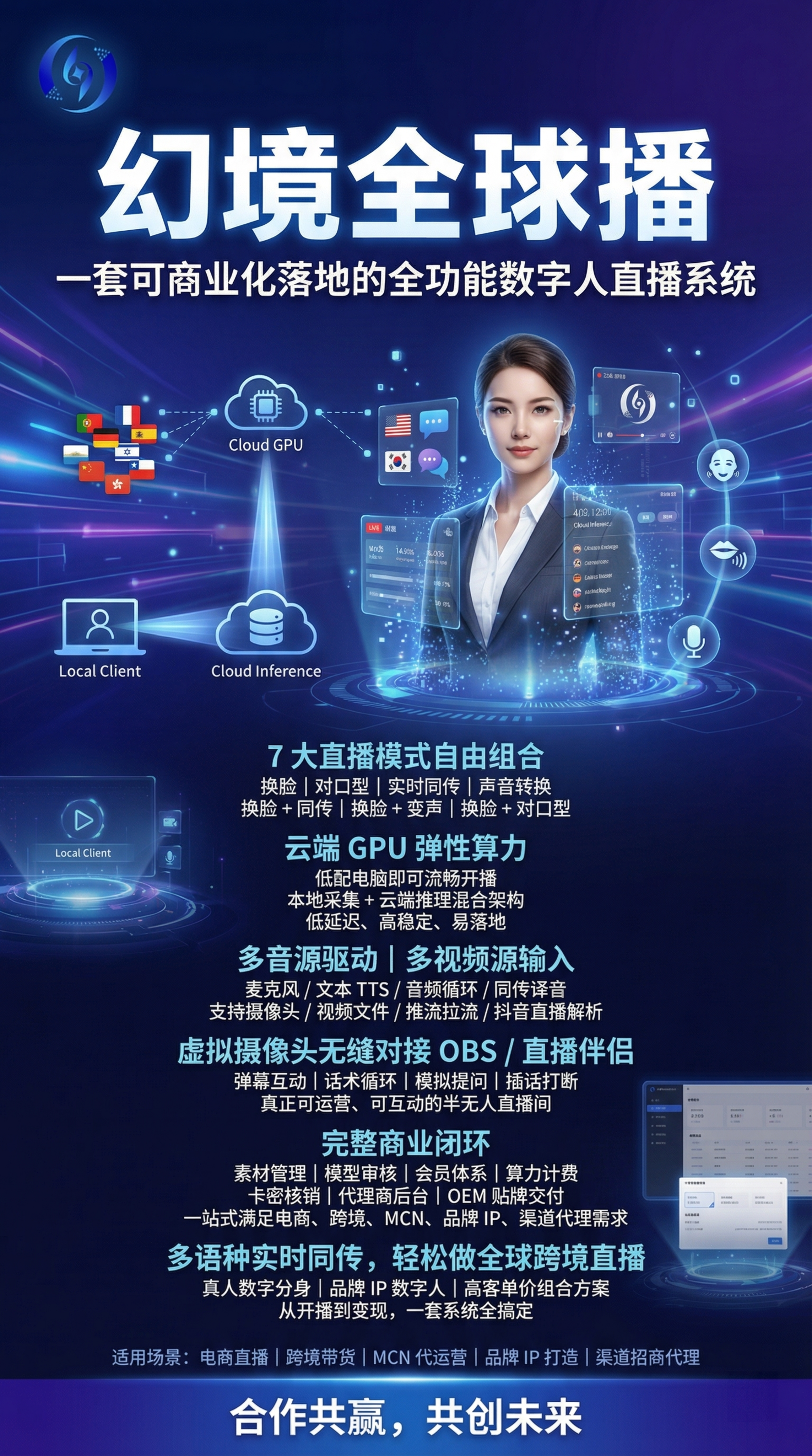 竖版高清商业海报，科技商务风，蓝紫渐变科技主色调，简洁大气高端… - 图片创意预览