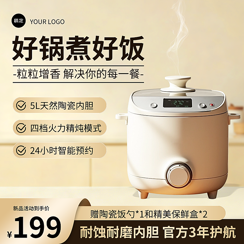 电饭煲小家电家用电器产品介绍简约风电商主图