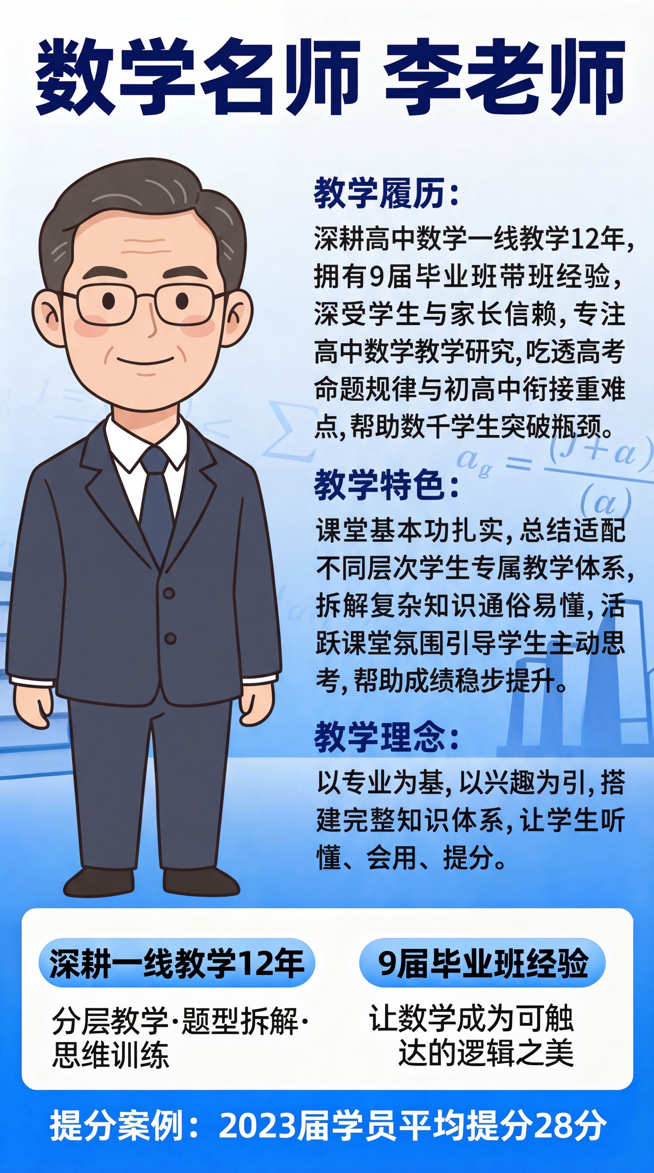 高中数学名师李老师宣传海报，顶部大标题"数学名师 李老师"，左… - 图片创意预览
