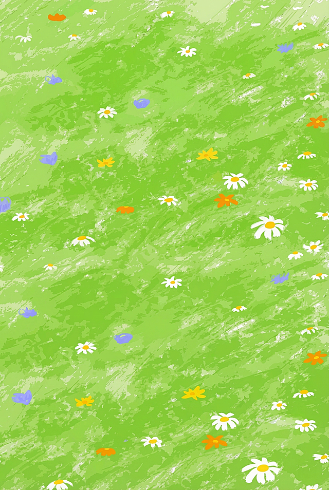 将这张图片转化为4K高清的矢量图，保留原有绿色草地小雏菊手绘风格