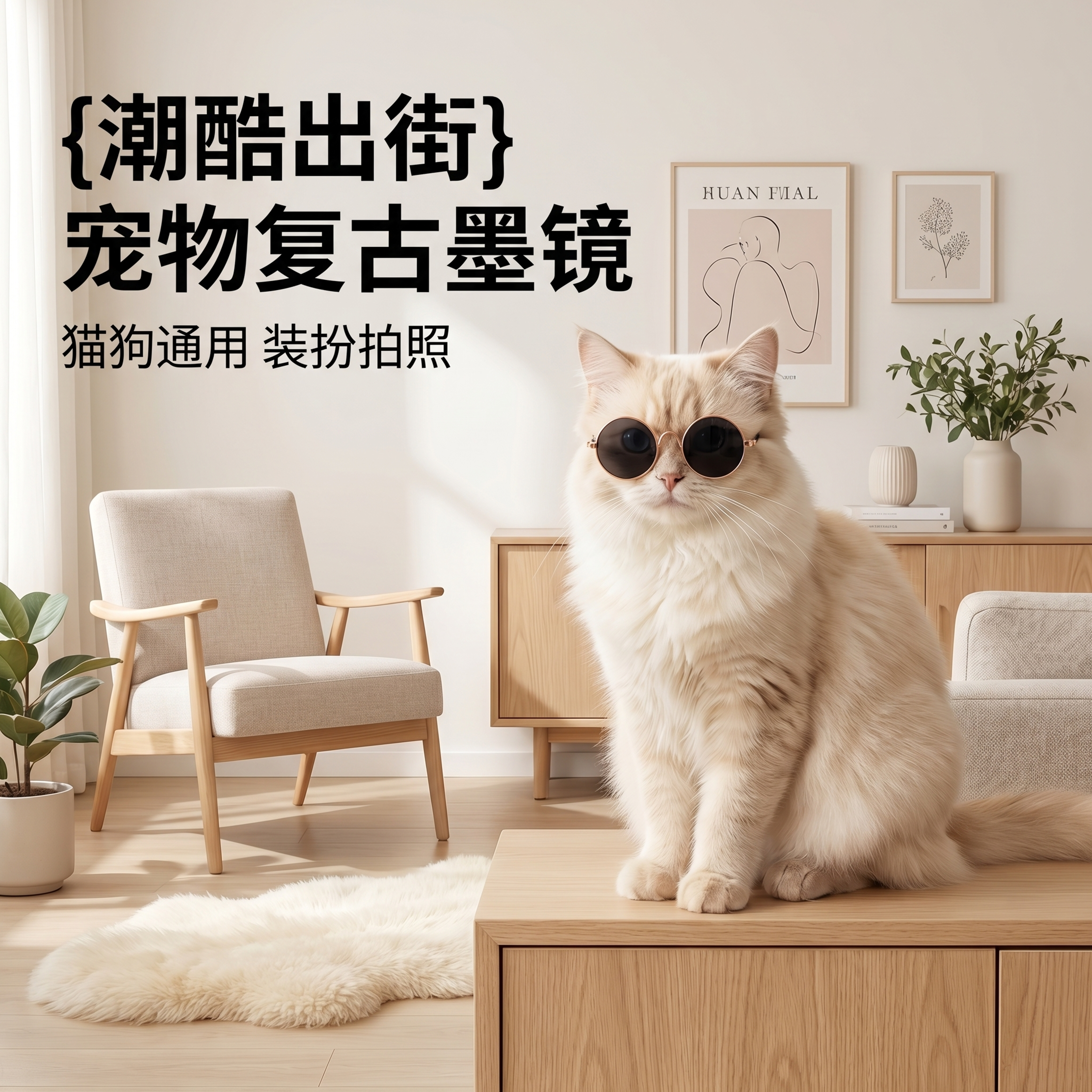 [主图 1] 可爱猫咪佩戴潮流宠物太阳镜场景展示首图。 [氛围… - 图片创意预览