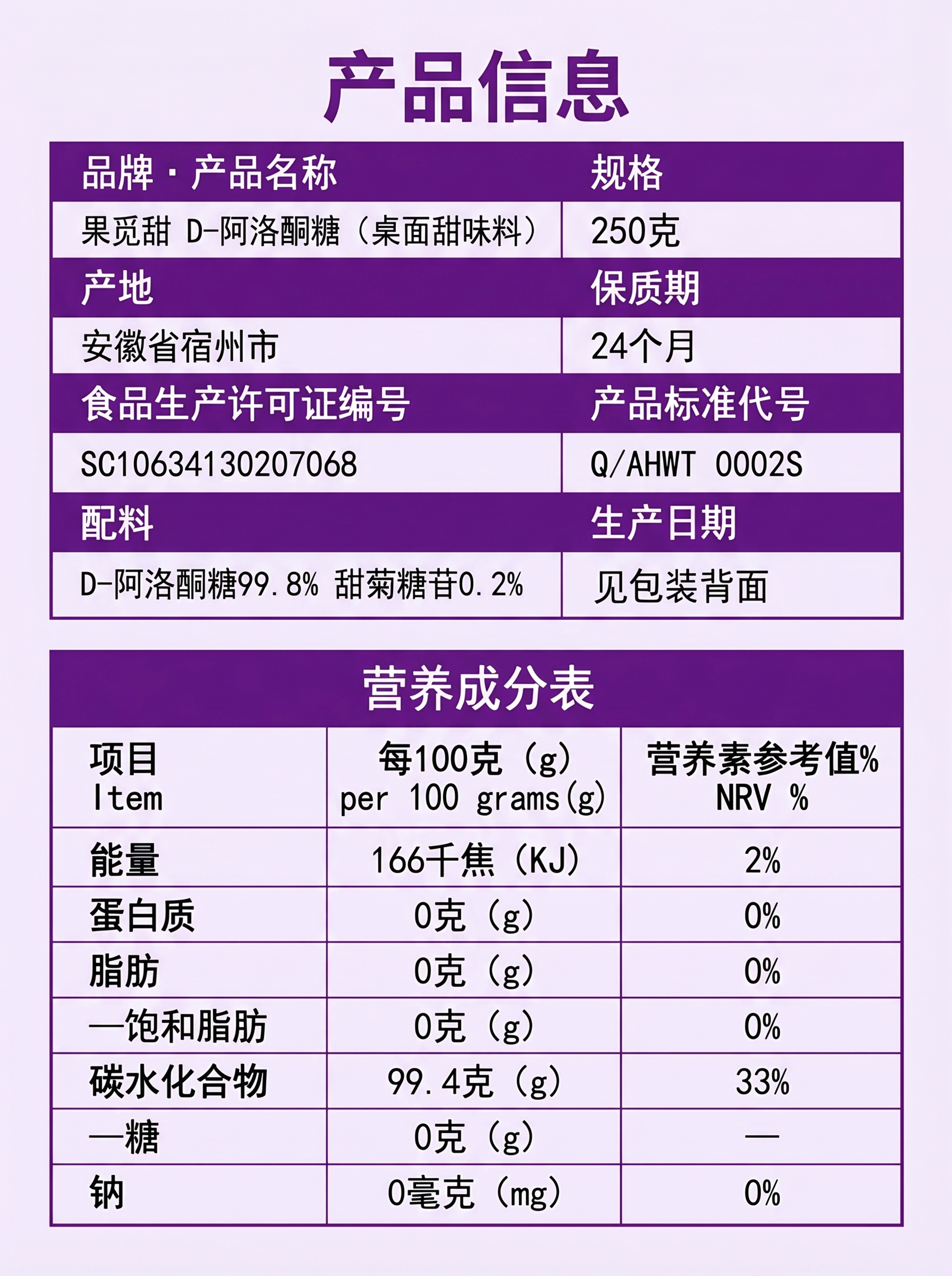 制作产品信息海报，以表格排版，比例3:4，整体干净清晰，采用紫… - 图片创意预览