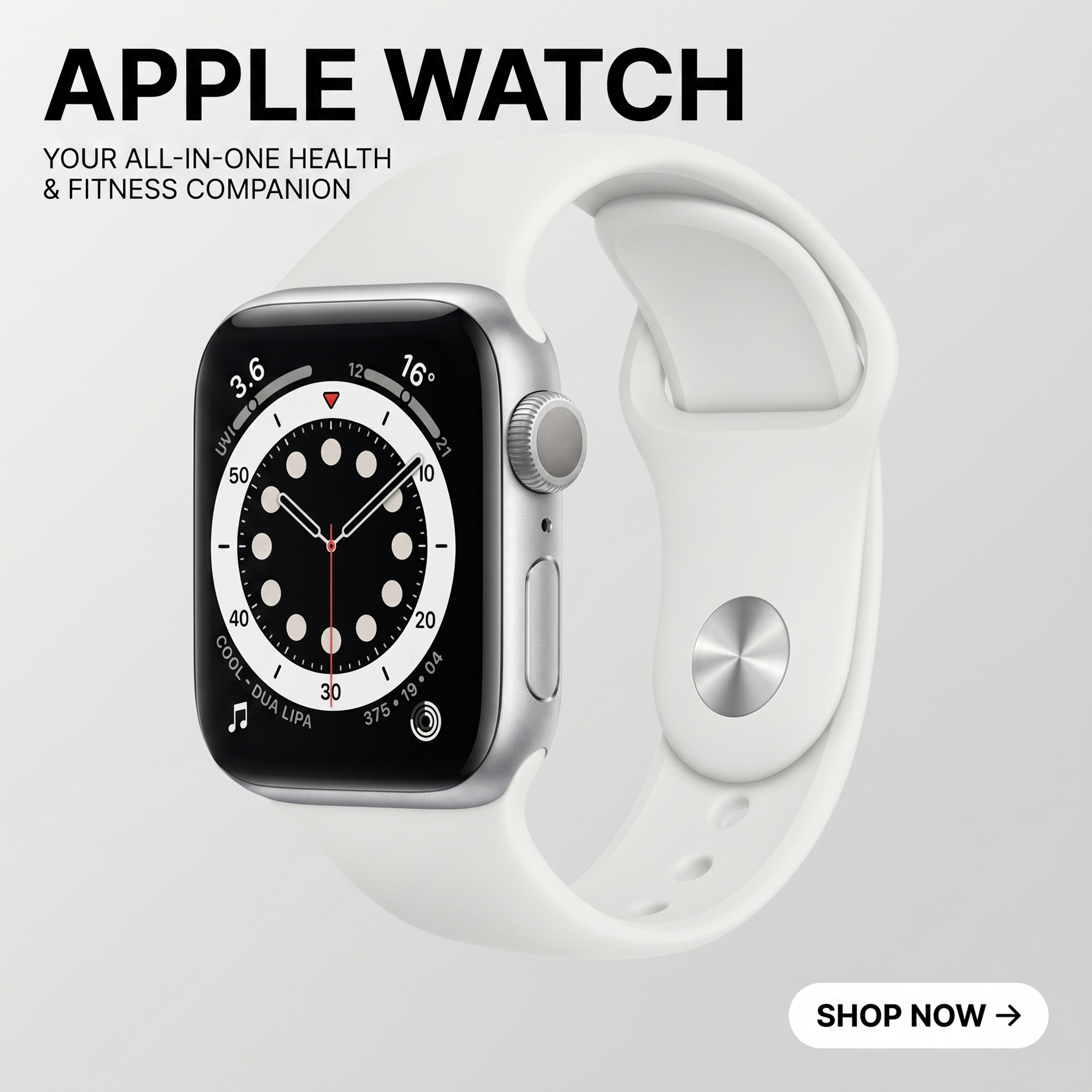 严格还原参考图中的 Apple Watch 产品细节：银铝金属… - 图片创意预览