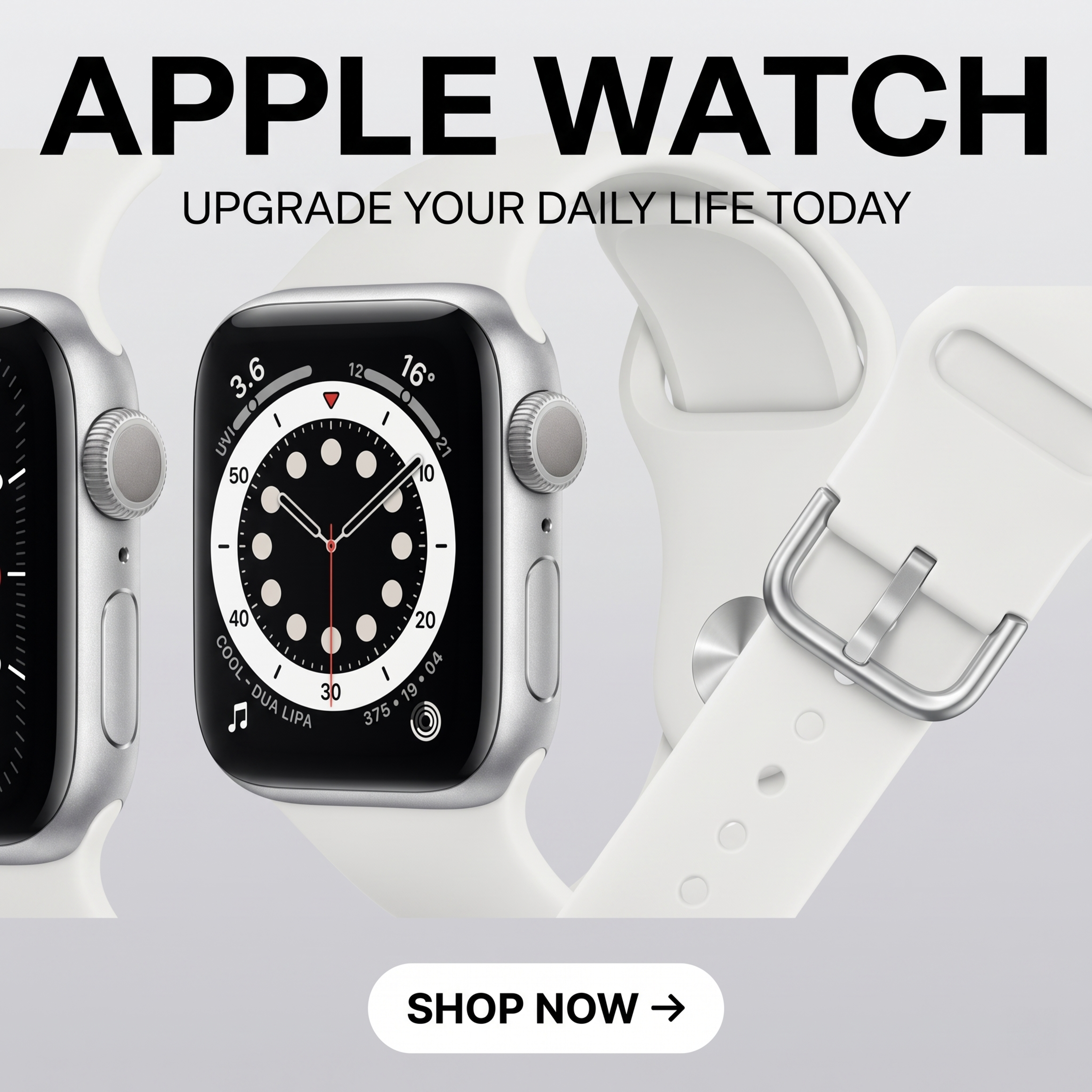 严格还原参考图中的Apple Watch产品细节，包括银铝金属… - 图片创意预览