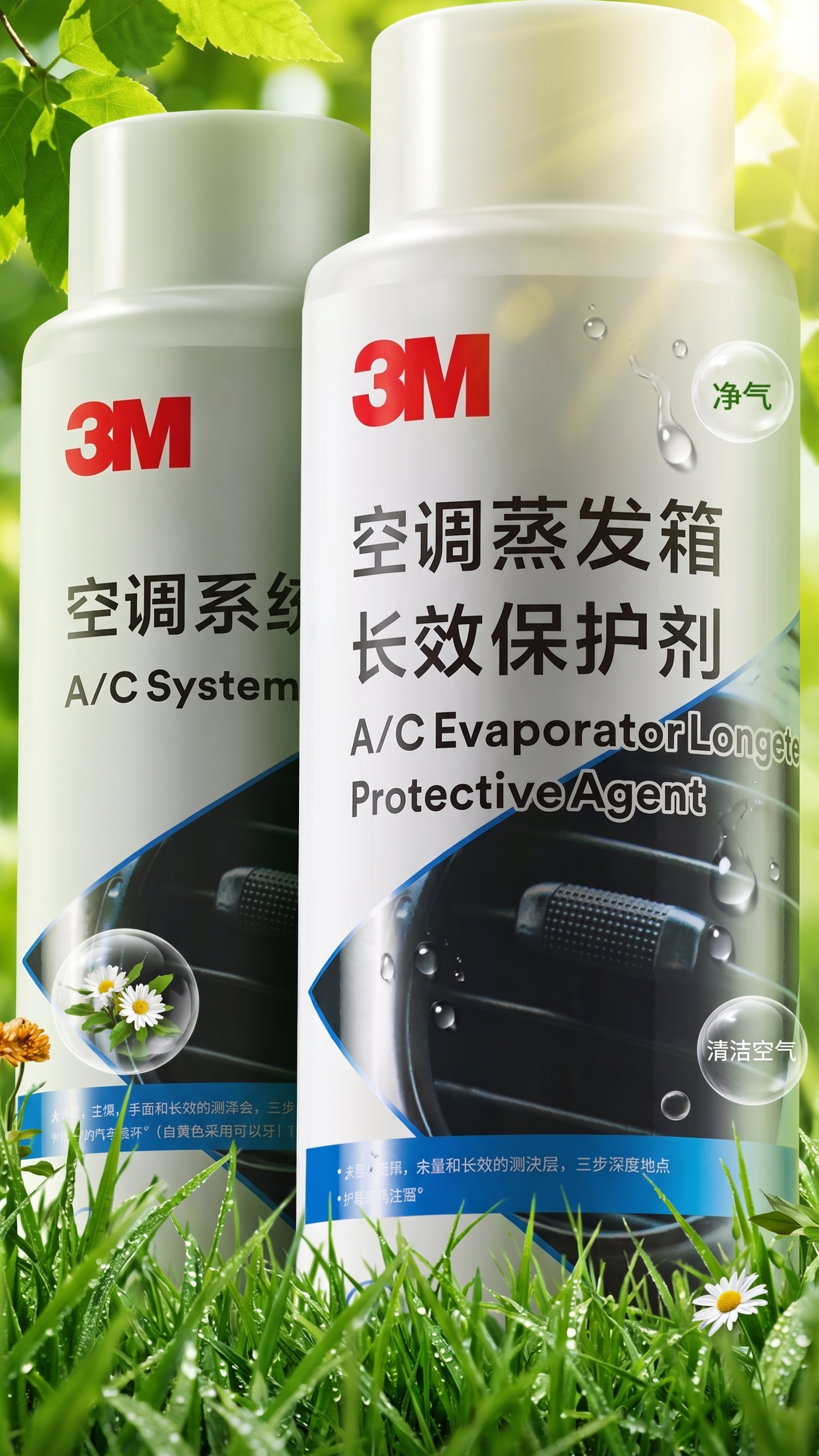 汽车空调管路杀菌清洗套装商品海报，将背景换成清新绿色的青草，展… - 图片创意预览