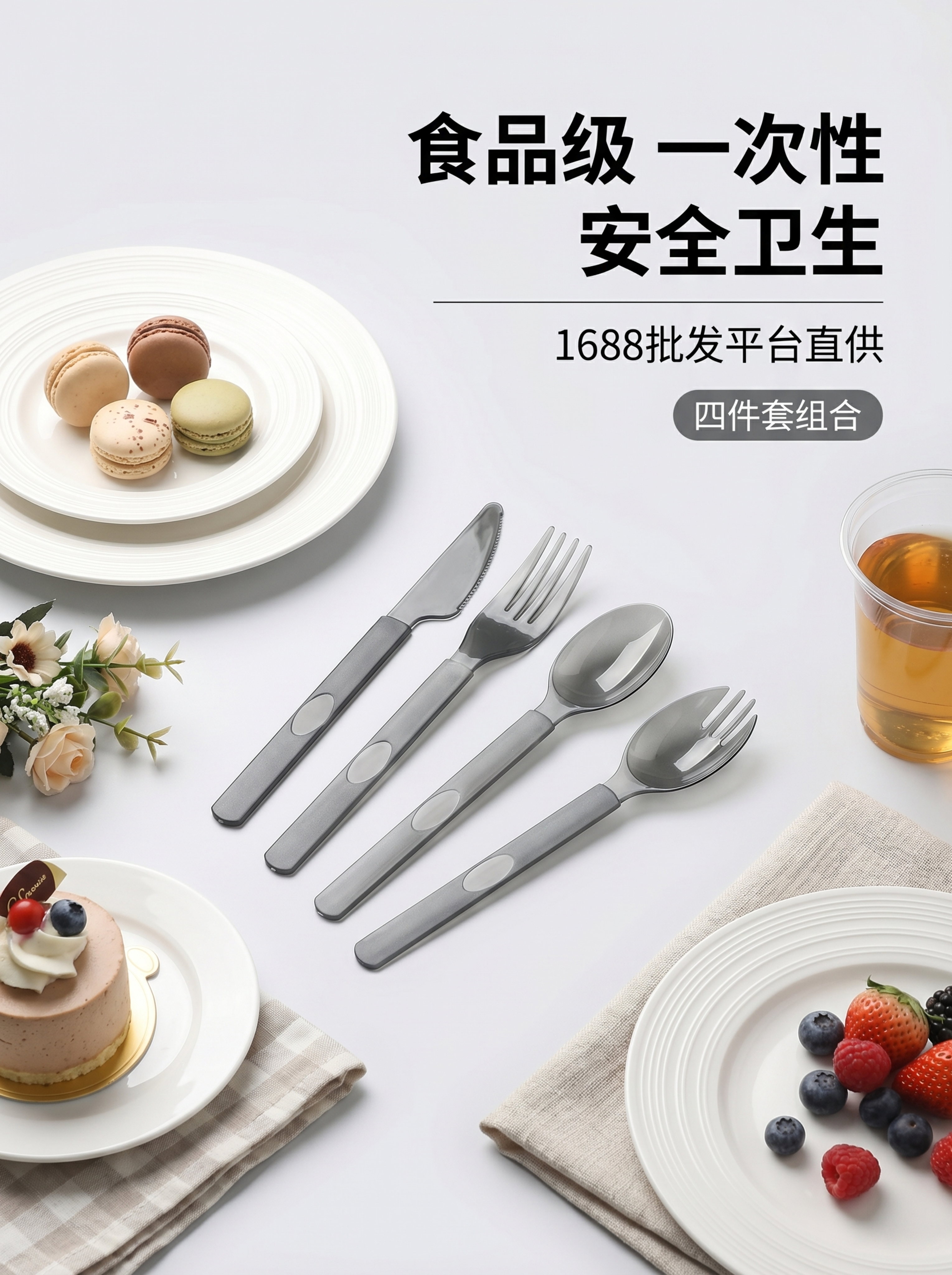 1688电商商品详情图，竖版3:4比例，食品级一次性刀叉勺四件… - 图片创意预览