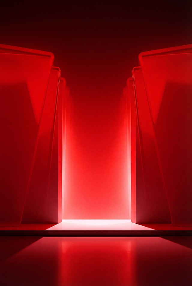 去除图中所有人物剪影和所有文字信息，保留完全一致的红色空间光影背景风格，保持原构图