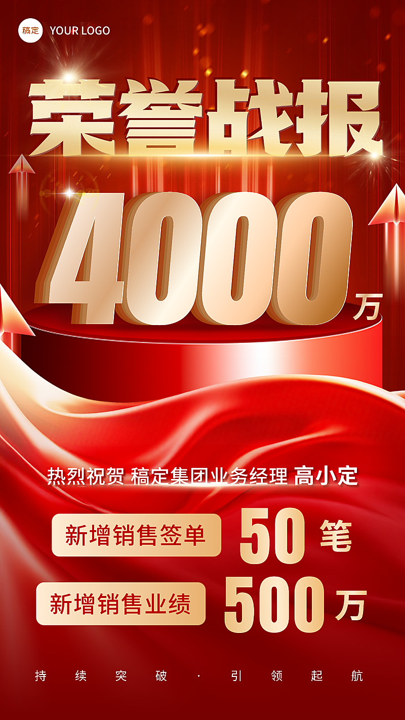 荣誉战报喜报激励红金竖版海报